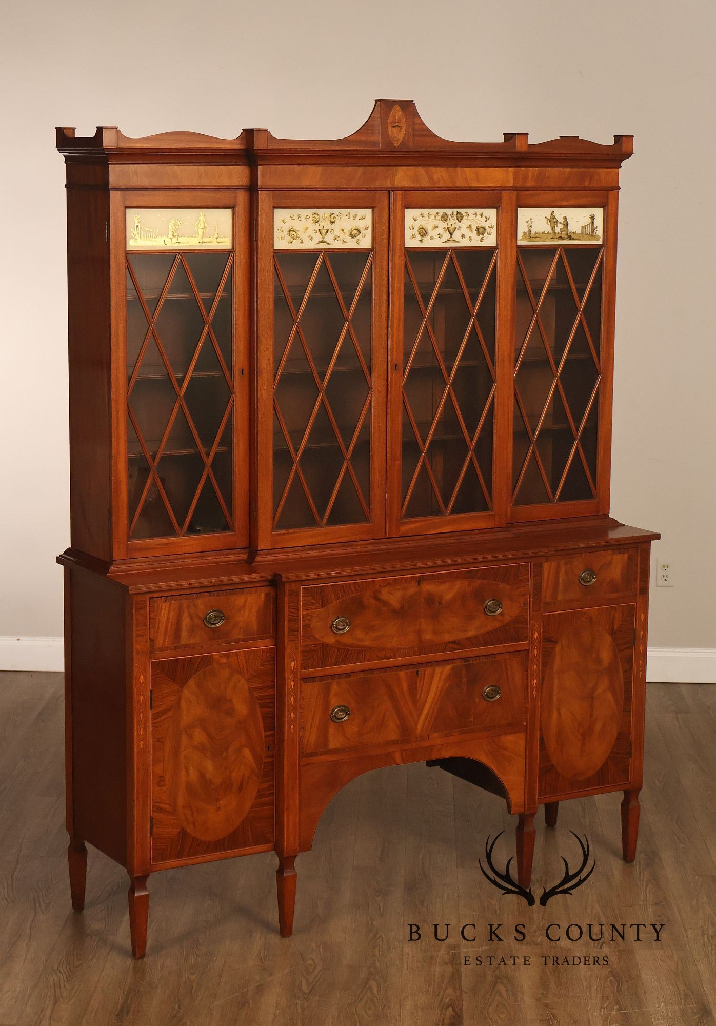 H. Sacks & Sons Marlboro Manor Federal Style Vintage Mahogany Breakfront Bookcase
