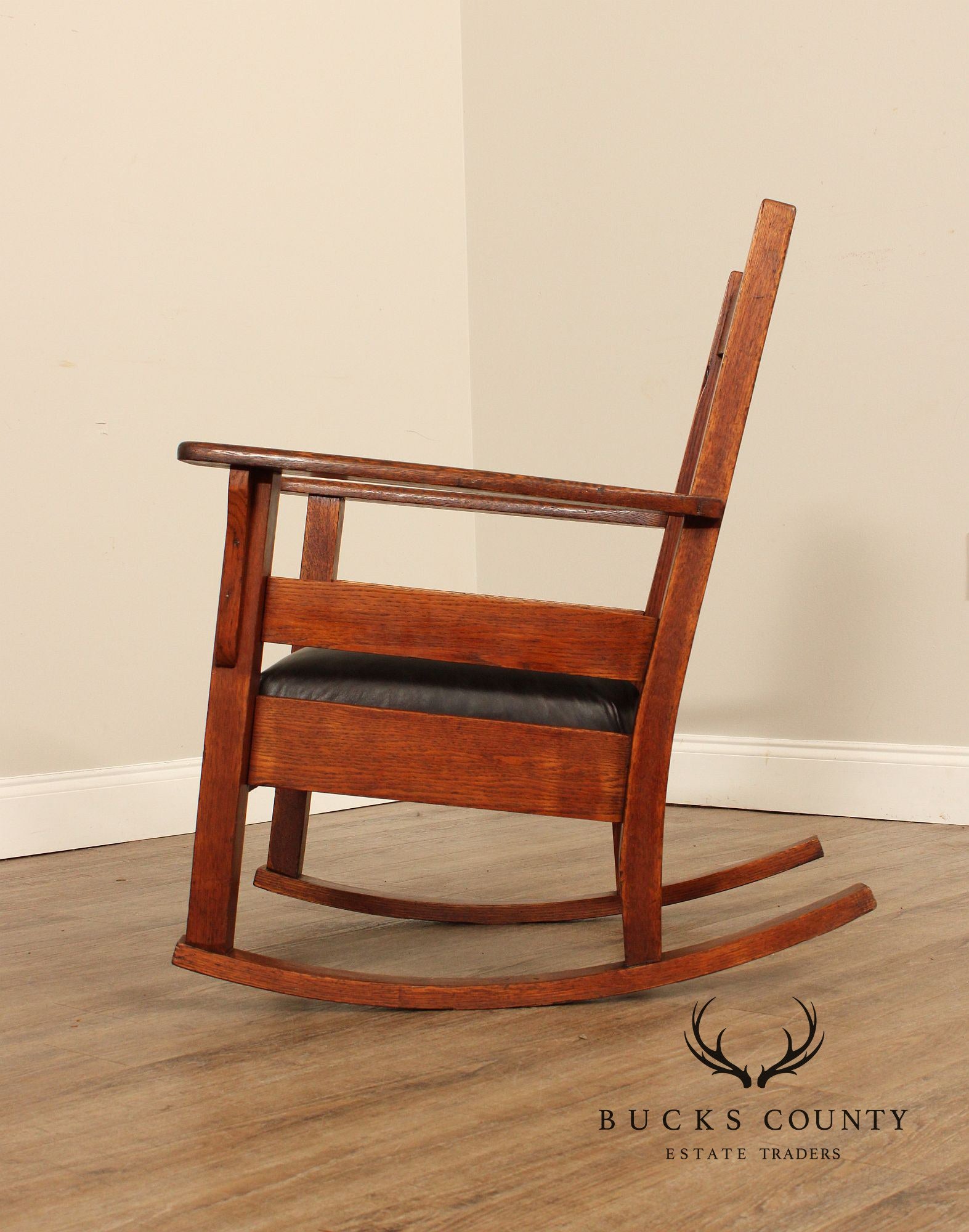 Antique Mission Oak Leather Seat Rocker