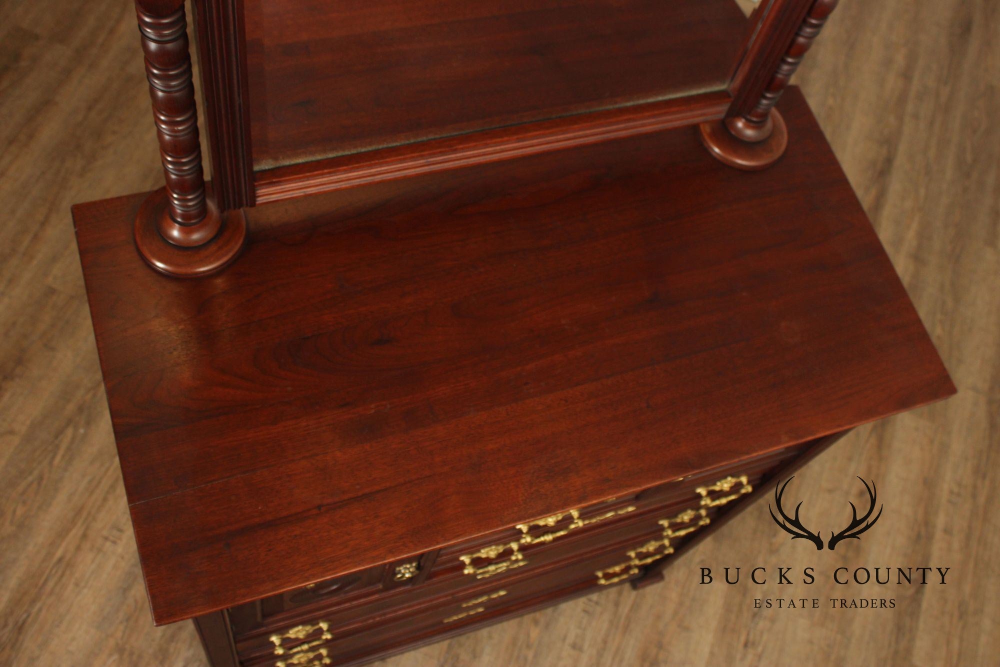 Antique Victorian Mahogany Bonnet Chest With Mirror