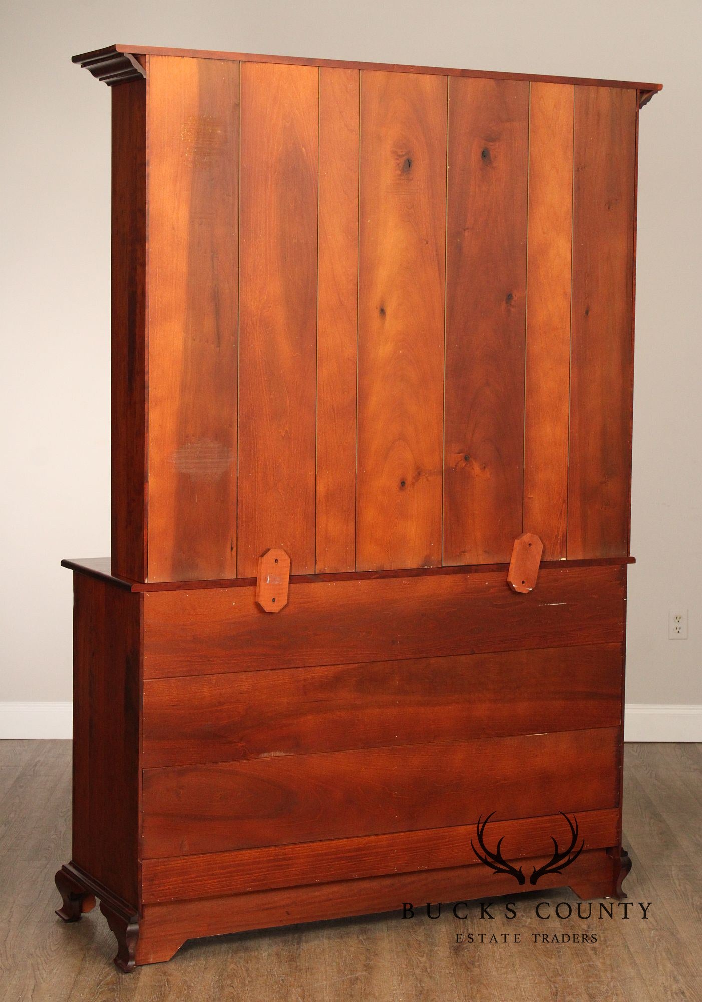 TWO PIECE BENCH-MADE CHERRY DISH CUPBOARD