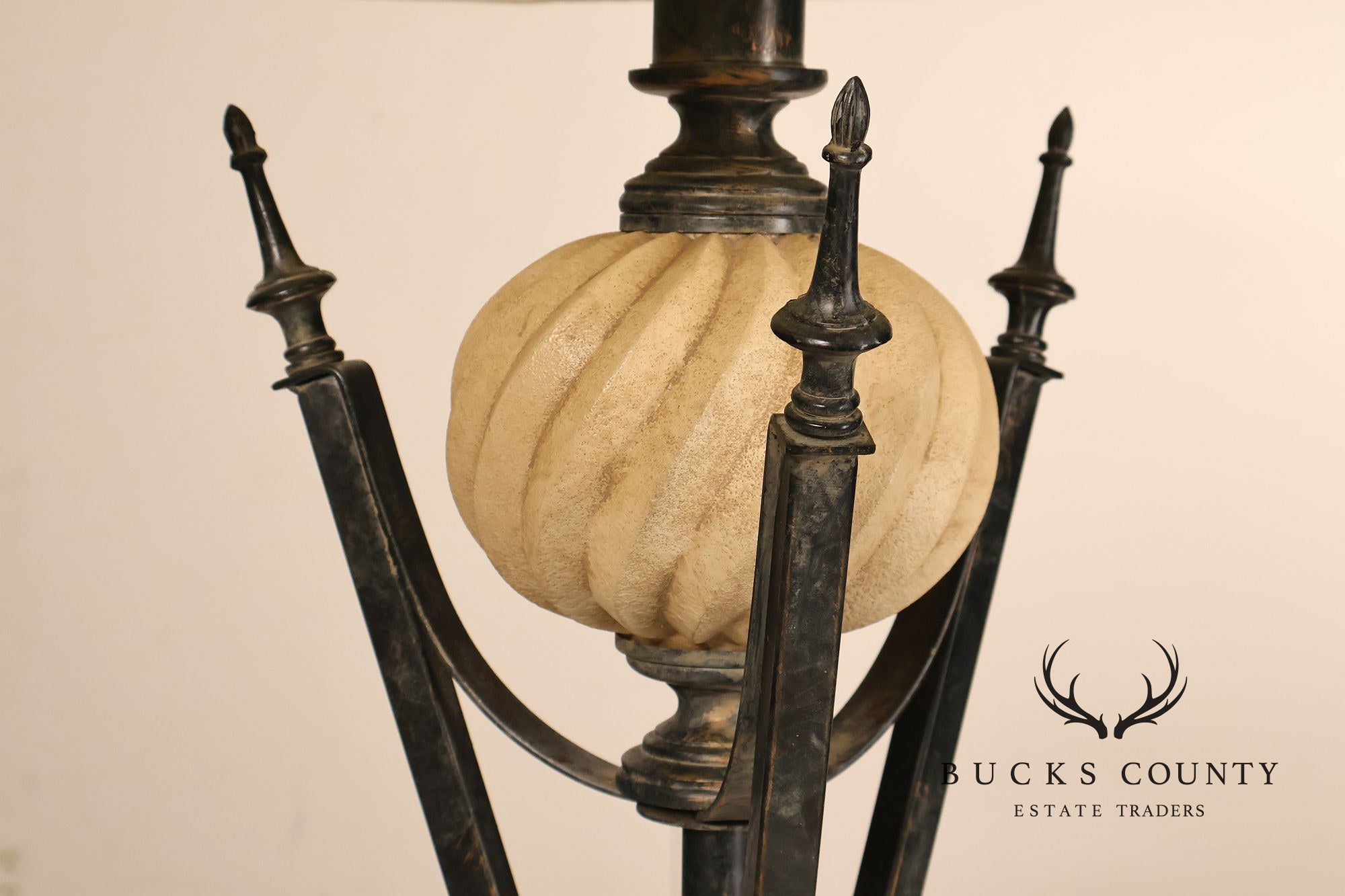 Neoclassical Style Pair Of Table Lamps With Carved Orb And Metal Base