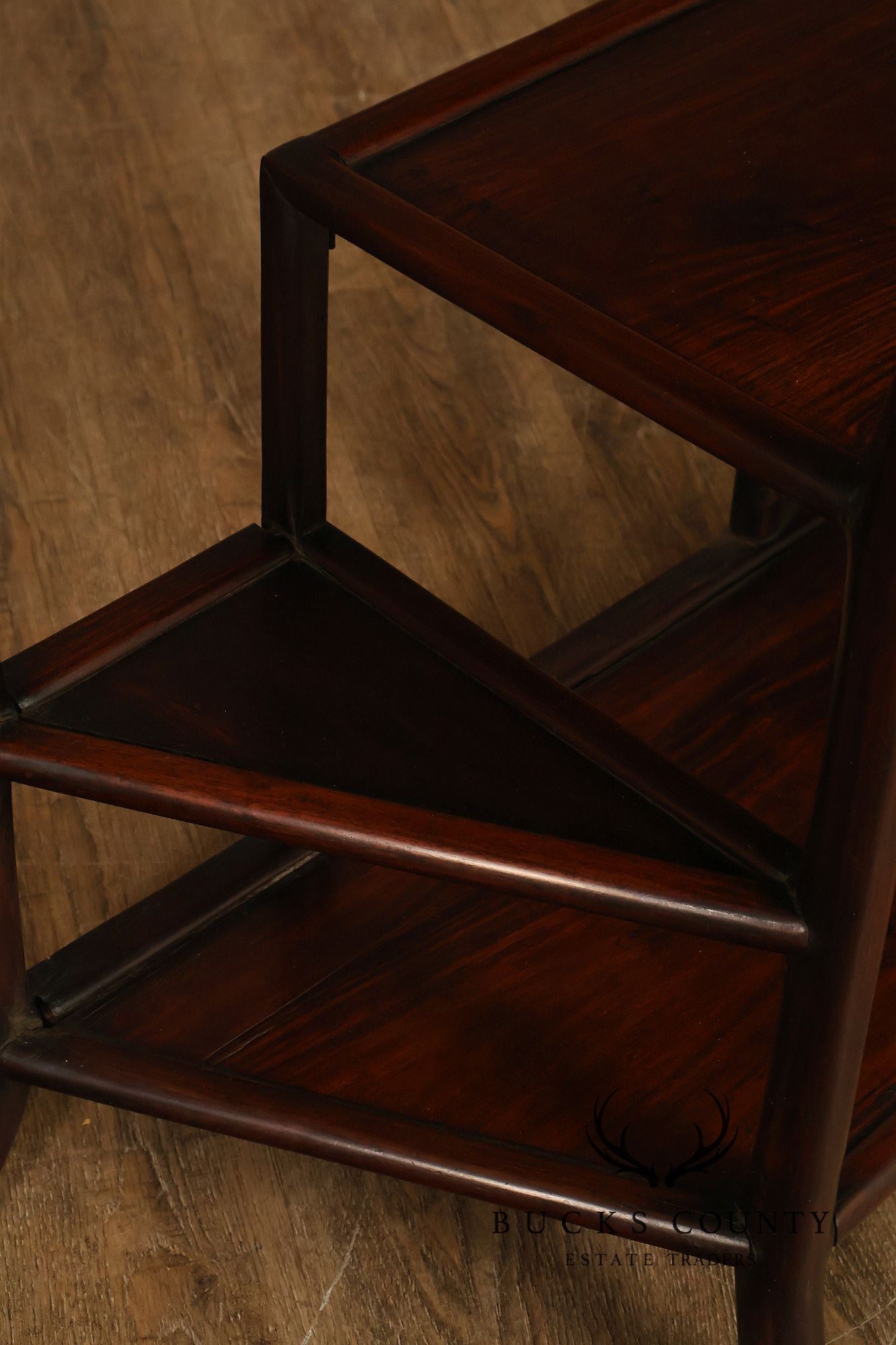 Asian Style Demilune Marble Top Side Table With Tiered Shelves
