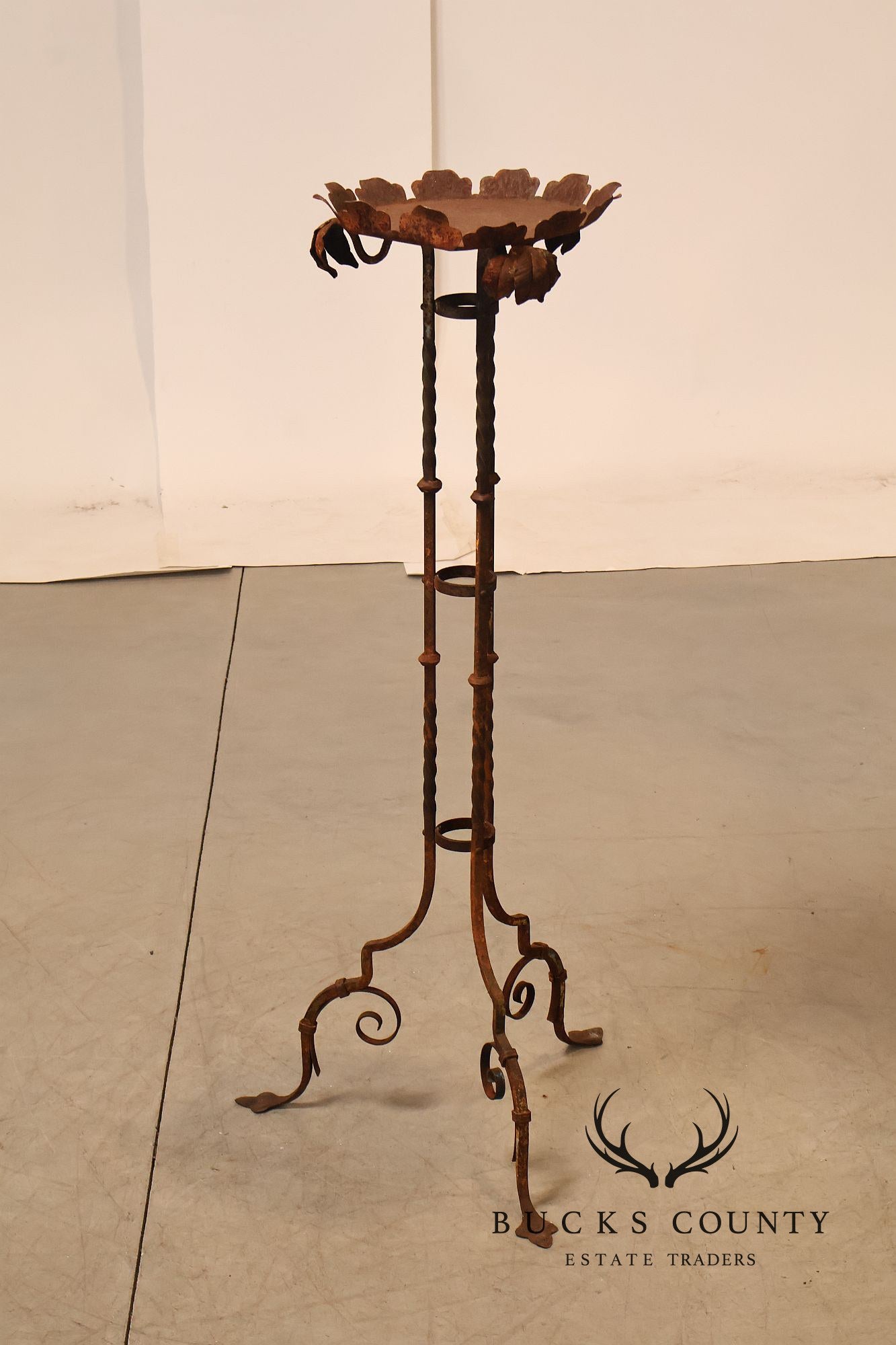 Vintage Wrought Iron Garden Pedestal Plant Stand