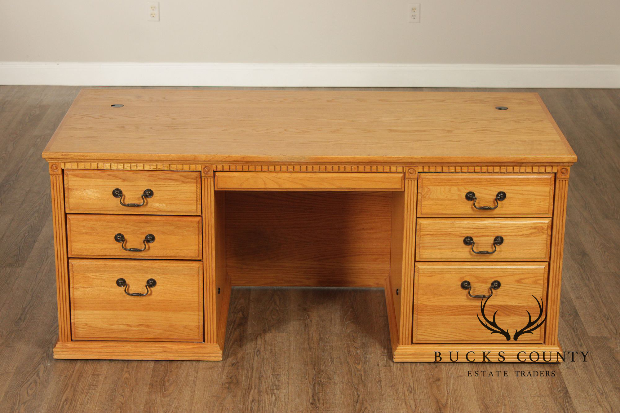 Traditional Custom Oak Executive Pedestal Desk