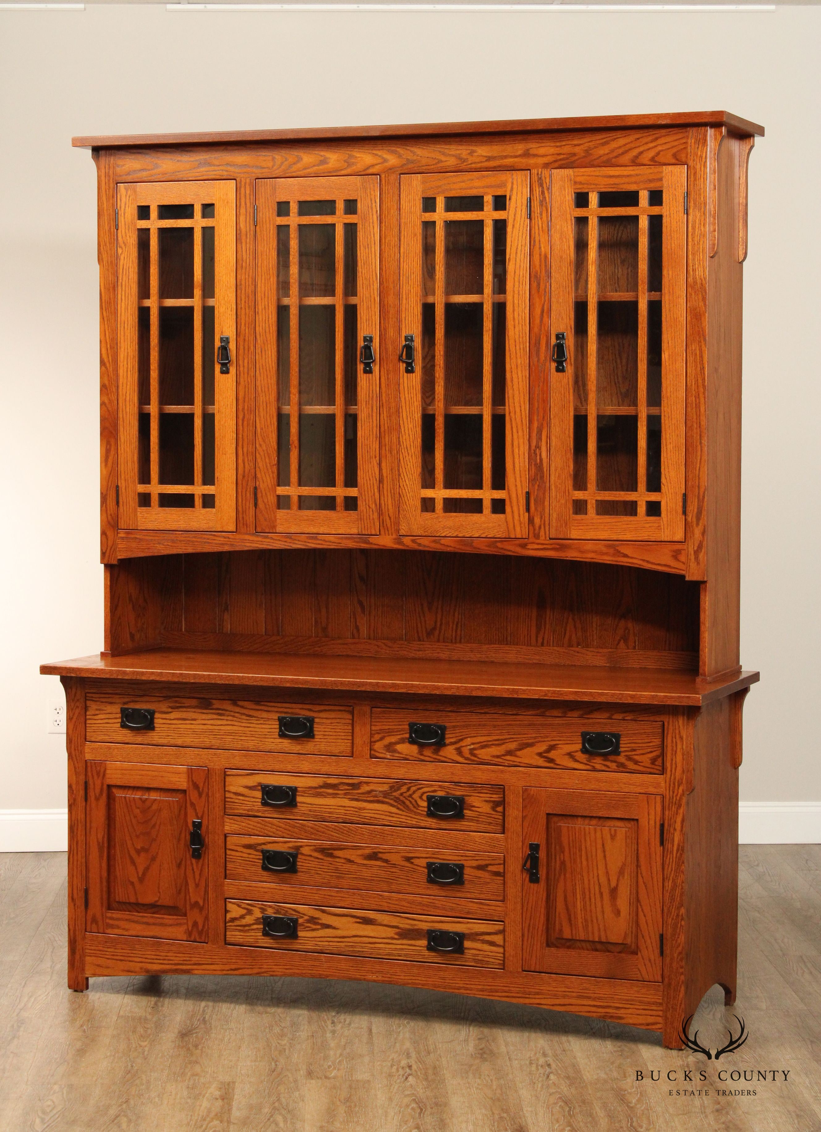 Mission Style Custom Crafted Oak Buffet Hutch