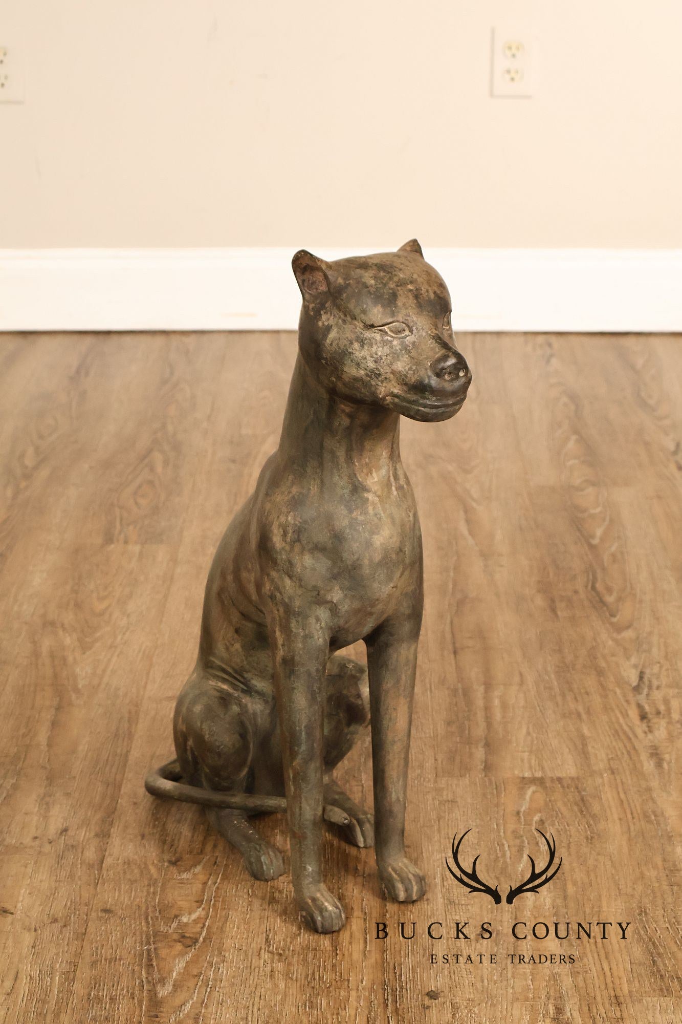 Egyptian Revival Bronze Pair Of Seated Cat Garden Sculptures