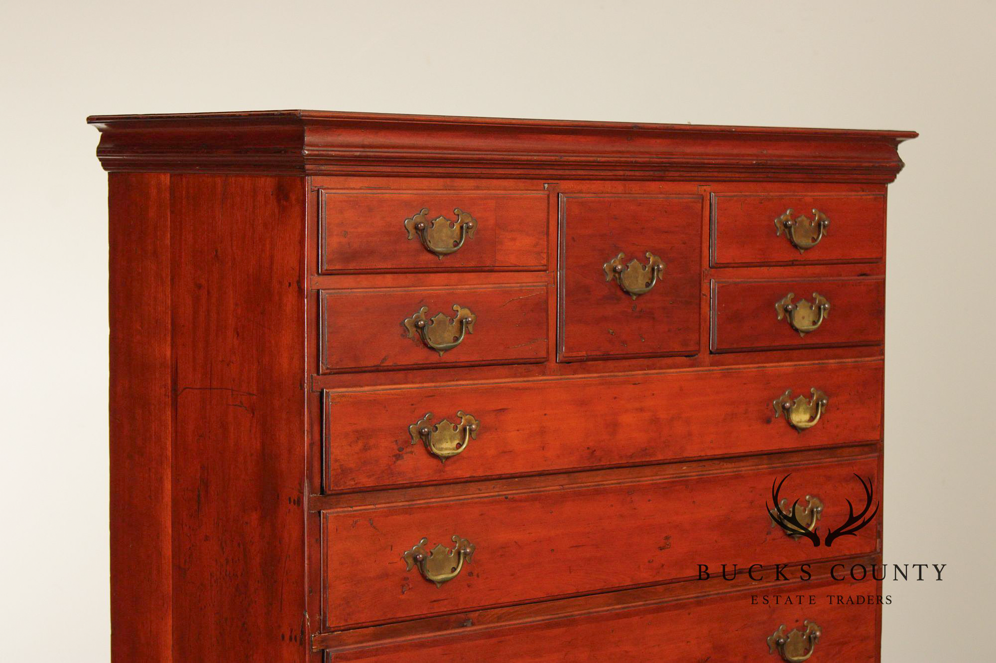 Antique American Chippendale Period Cherry Tall Chest Of Drawers