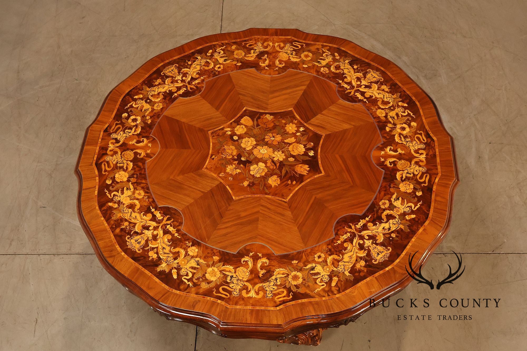 Italian Baroque Style Marquetry Inlaid Center Table