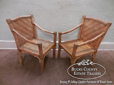 Vintage Set of 4 Heavy Genuine Bamboo Arm Chairs