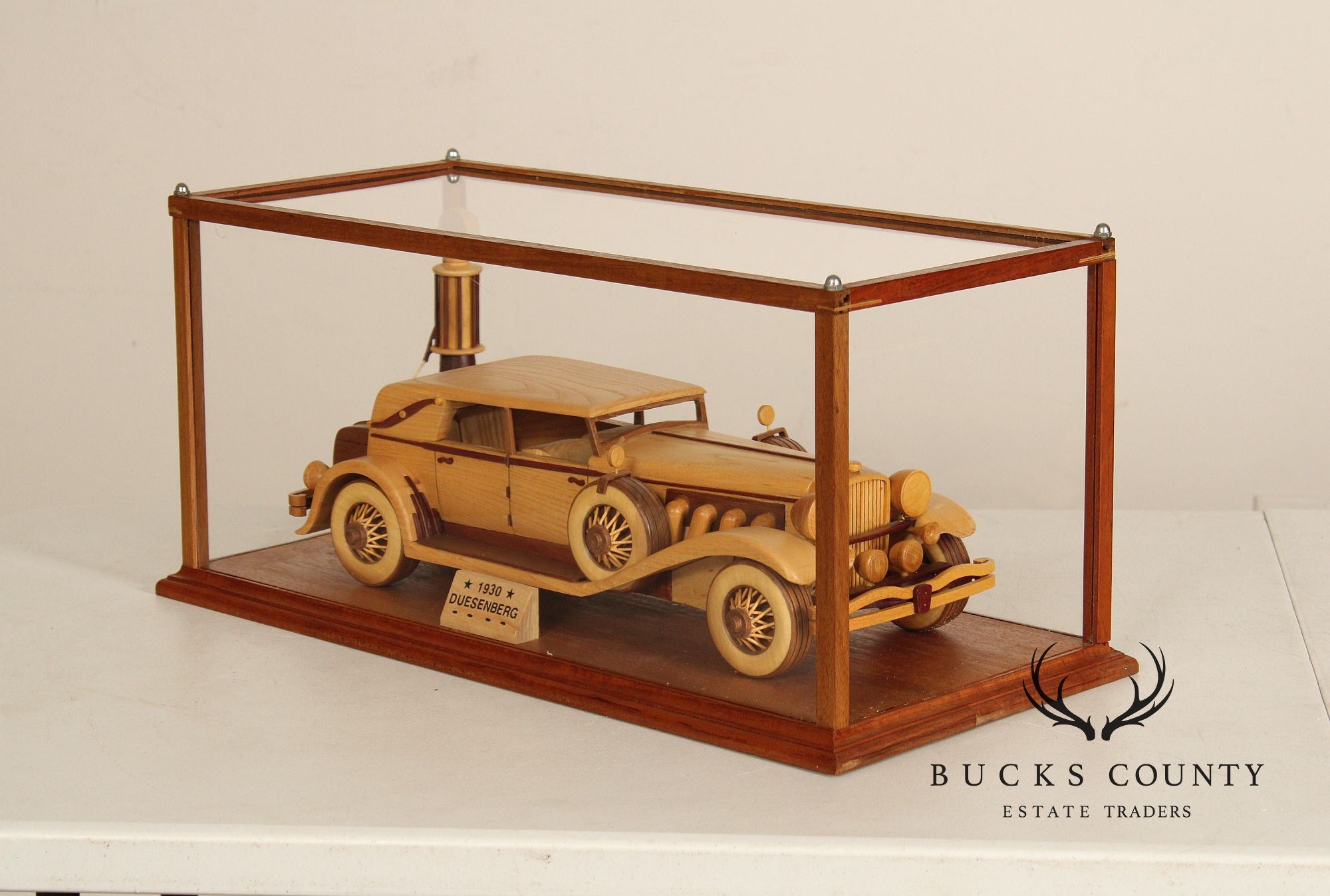 Carved Wood 1930 Duesenberg Model J in Display Case