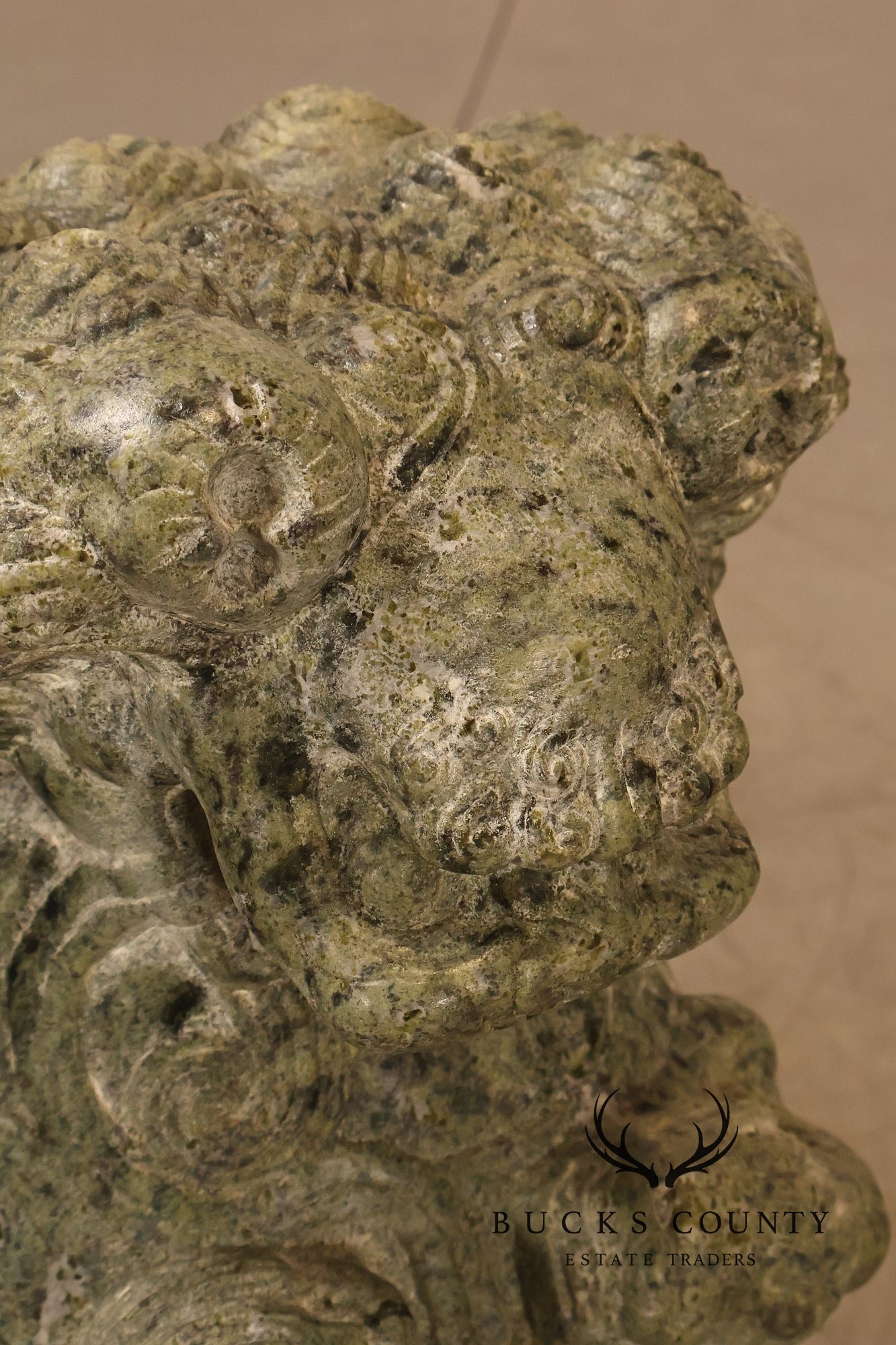 Large Pair Of Carved Green Marble Foo Dogs Guardian Lions