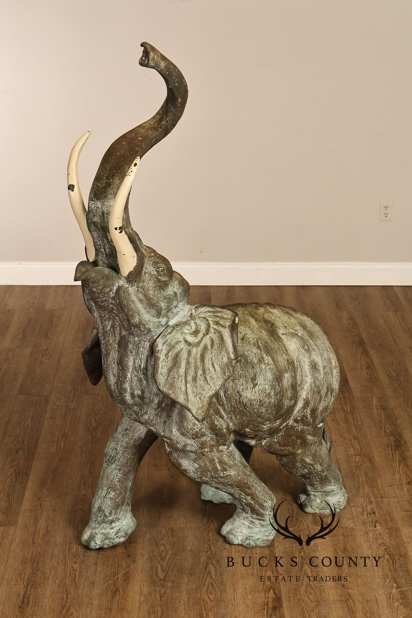 Monumental Cast Bronze Raised Trunk Elephant Garden Statue