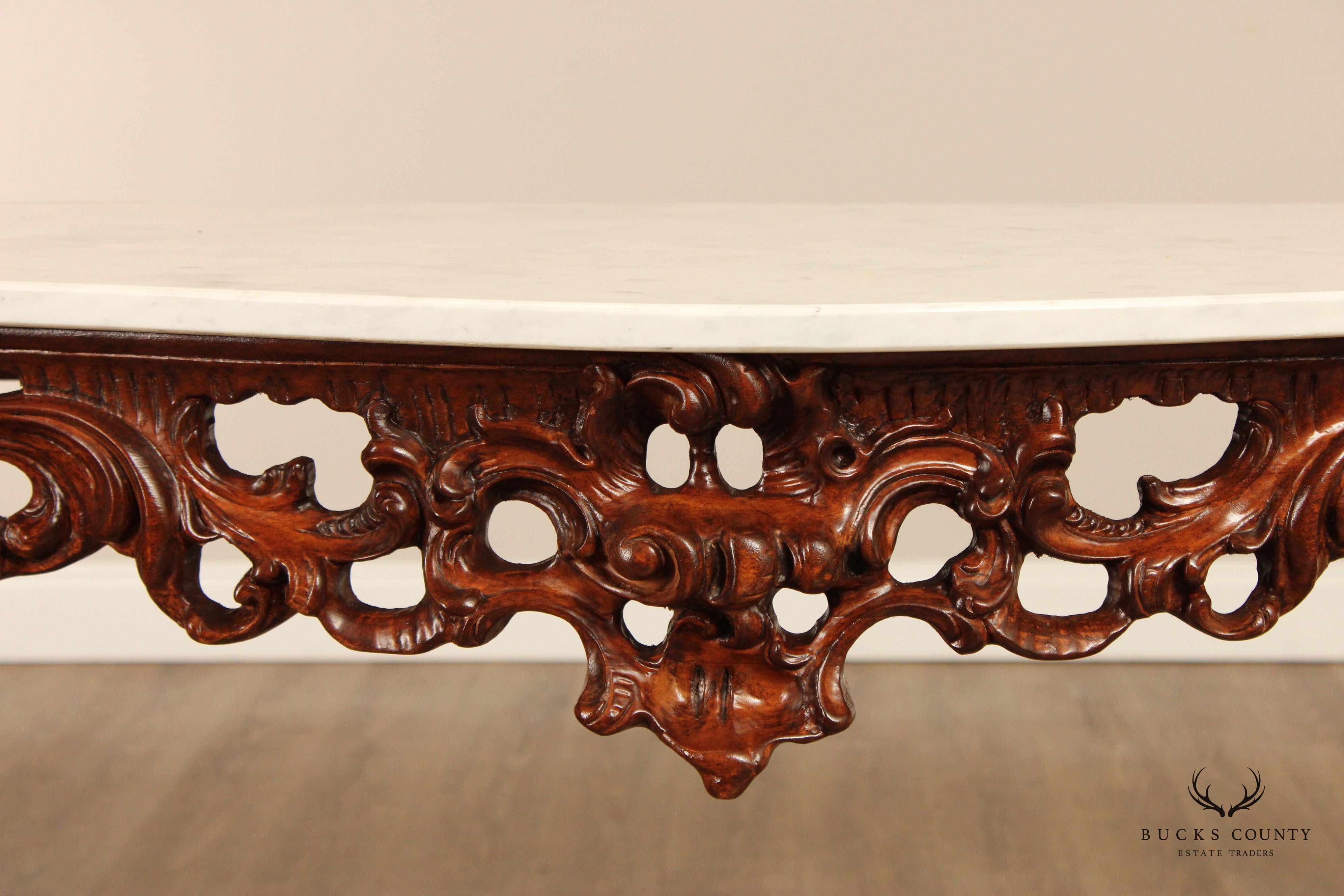 Italian Rococo Style Marble Top Console Table