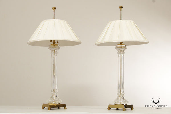 Speer Vintage Pair of Brass and Crystal Column Table Lamps