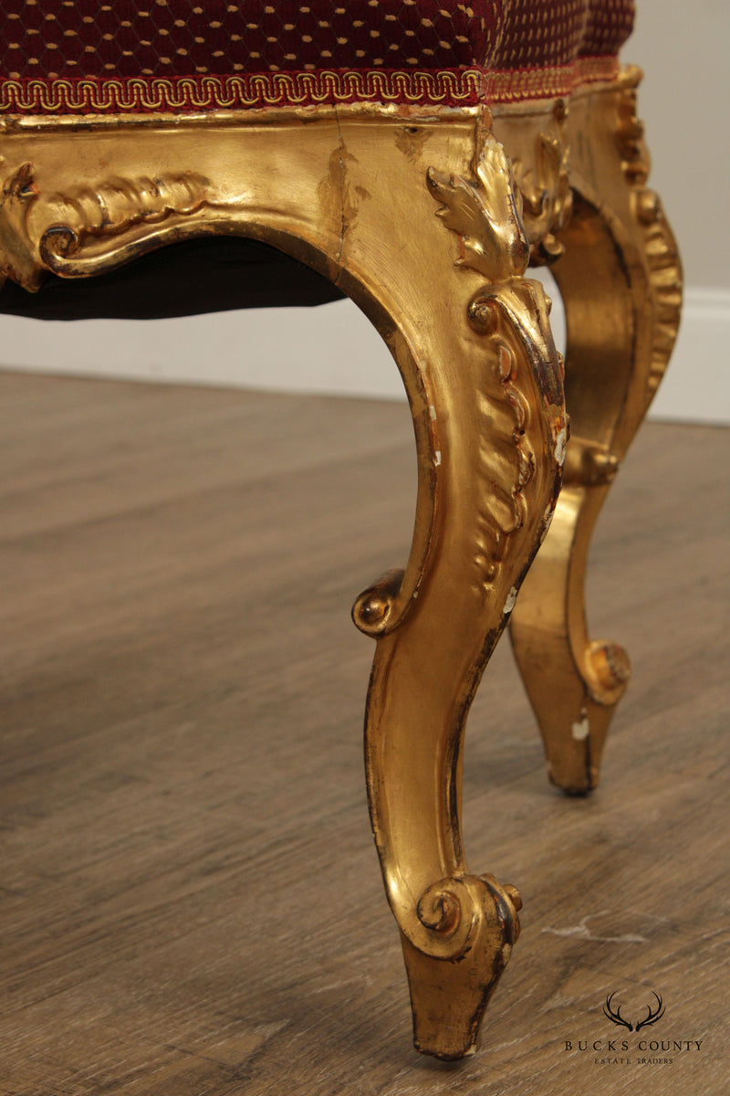 Antique Italian Rococo Style Giltwood Stool