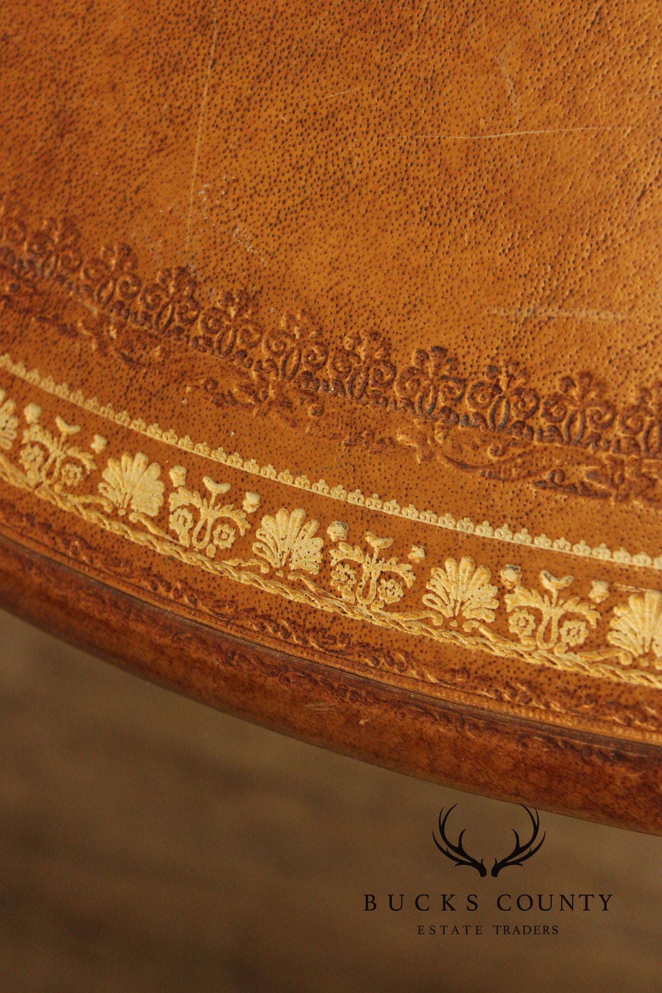 Maitland Smith Leather Wrapped Oval Executive Partners Desk