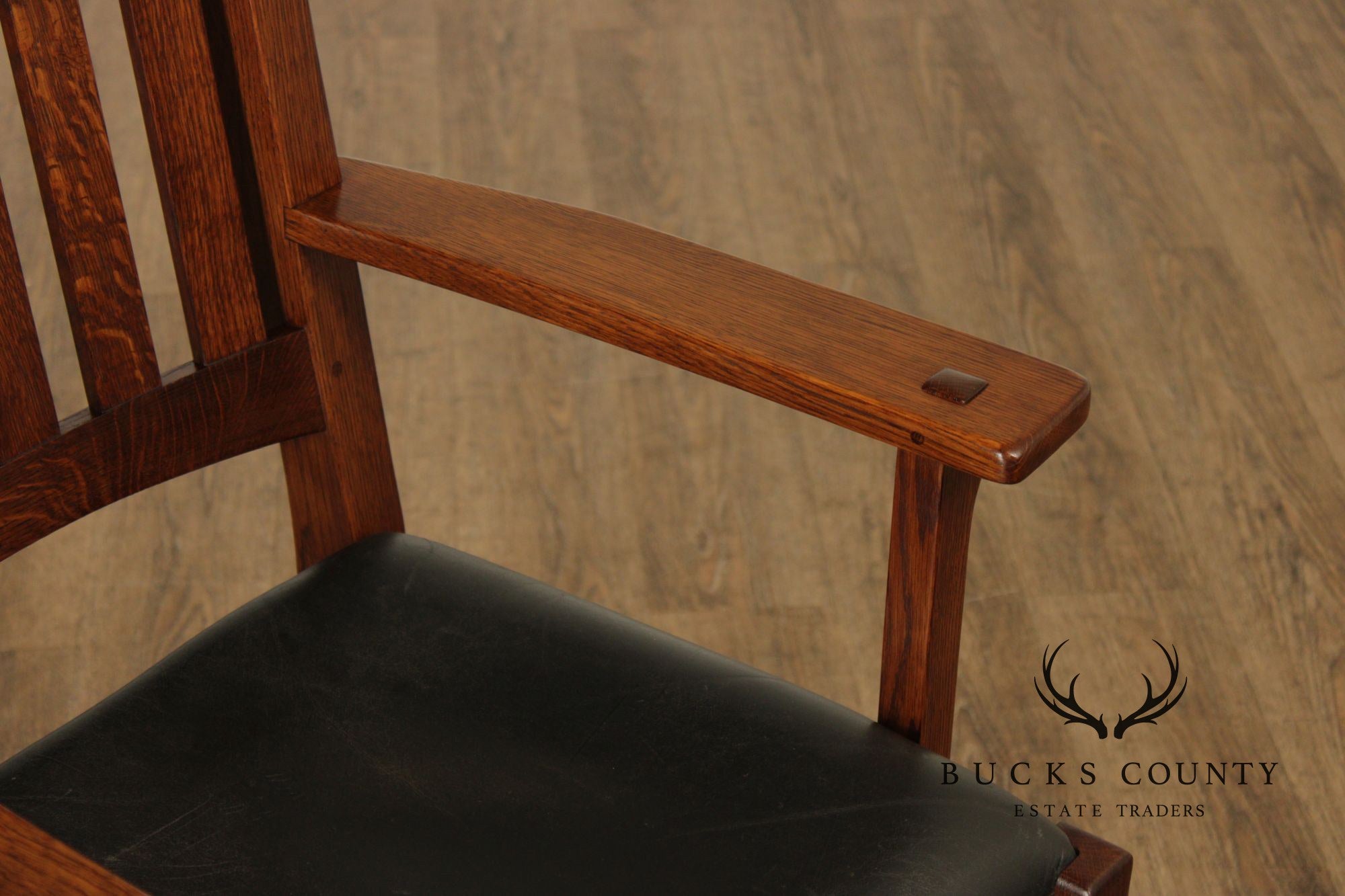 Stickley Mission Collection Oak Swivel Desk Chair With Black Leather Seat