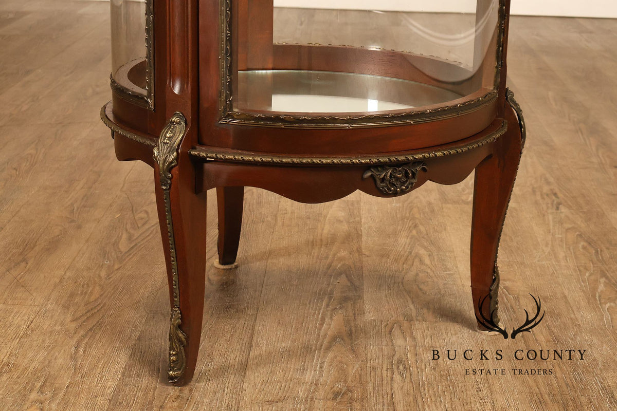 French Louis XV Style Mahogany Curved Glass Display Curio Cabinet