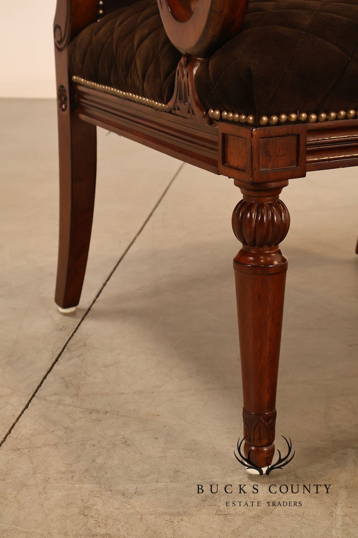 Hooker Furniture Traditional Mahogany Scroll Arm Upholstered Armchair