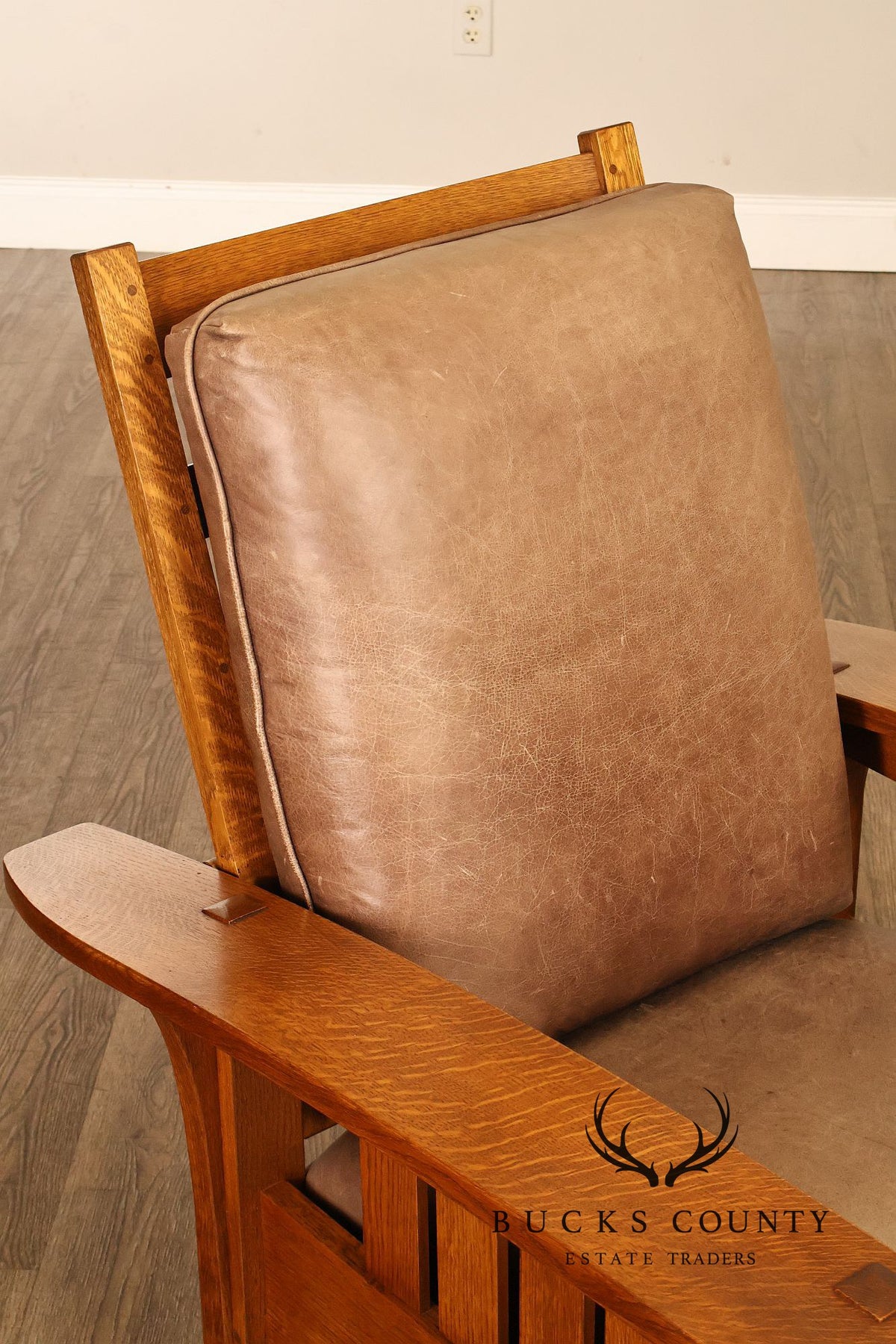 Stickley Mission Collection Oak And Leather Morris Chair With Ottoman