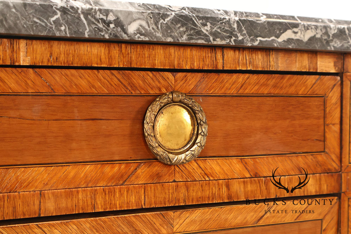 Antique French Neoclassical Marble Top Inlaid Three Drawer Chest