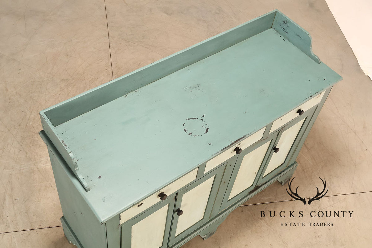 John Edward Pavlik Custom Painted Country Four-Door Sideboard Cabinet