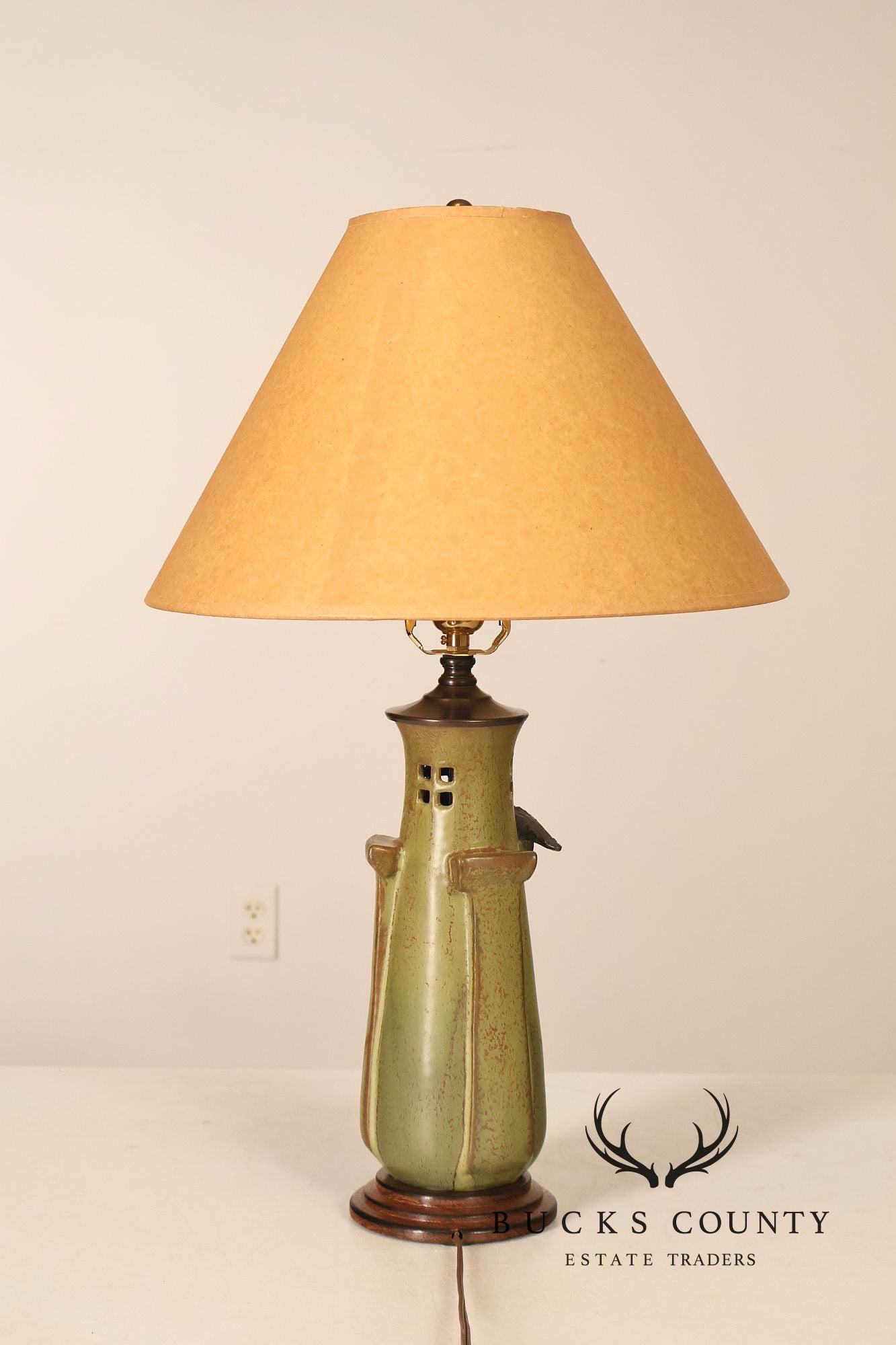 Ephraim Faience Pottery Arts And Crafts Green Lighthouse Table Lamp
