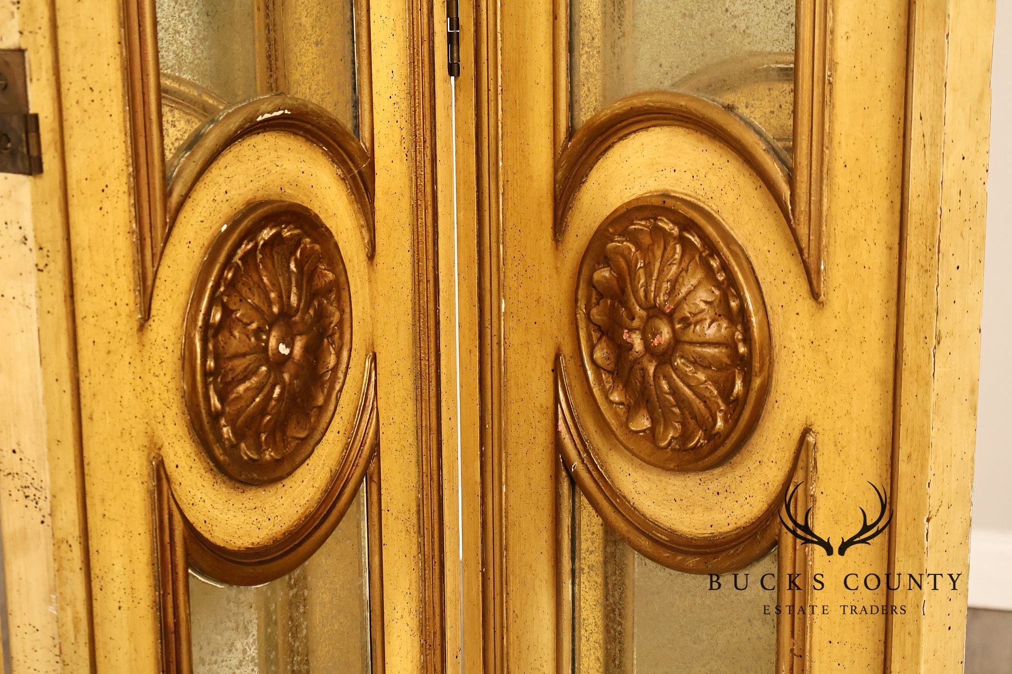 Vintage Rococo Style Painted & Mirrored Four-Panel Folding Screen