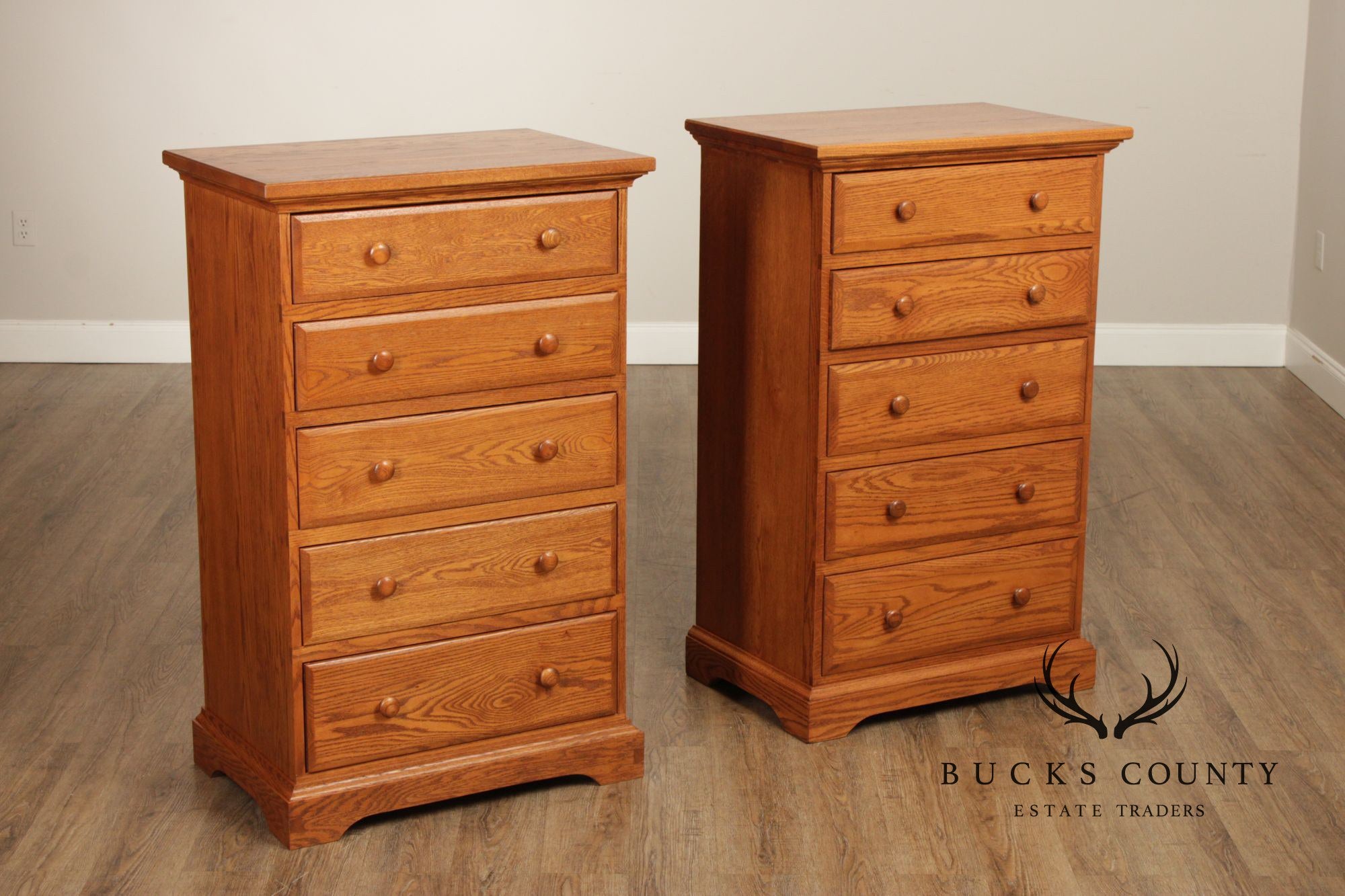 Hunt Country Furniture Pair of Oak Five Drawer Dressers
