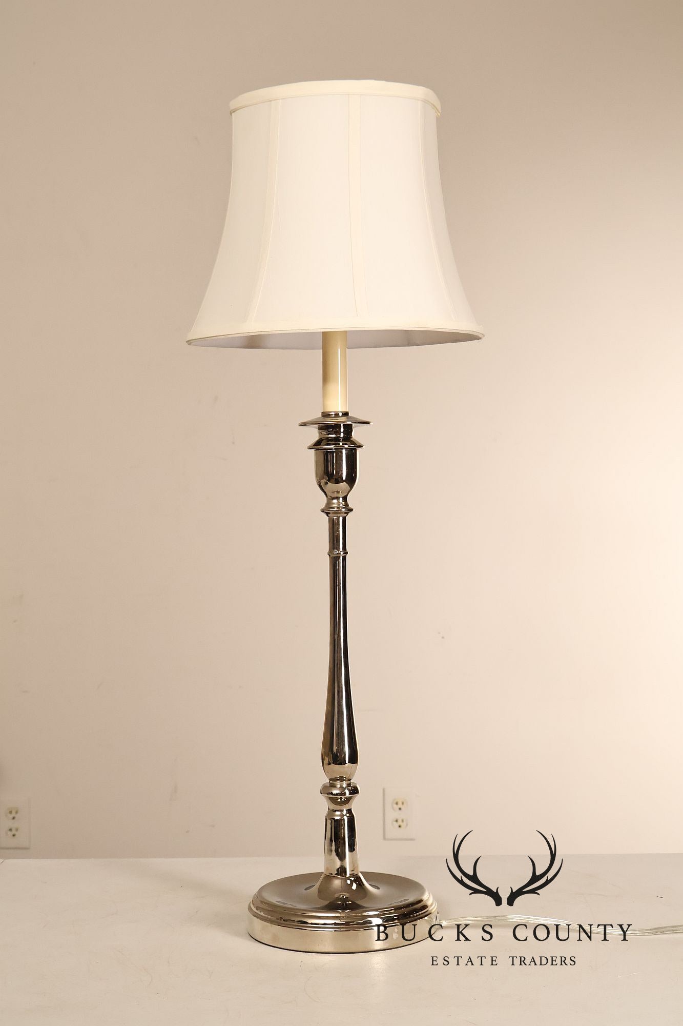 Ralph Lauren Pair of Chrome Candlestick Table Lamps