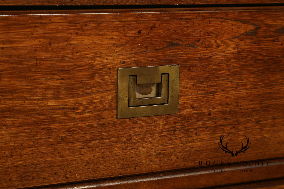 Stanley Campaign Style Pair of Walnut Bedside Chests