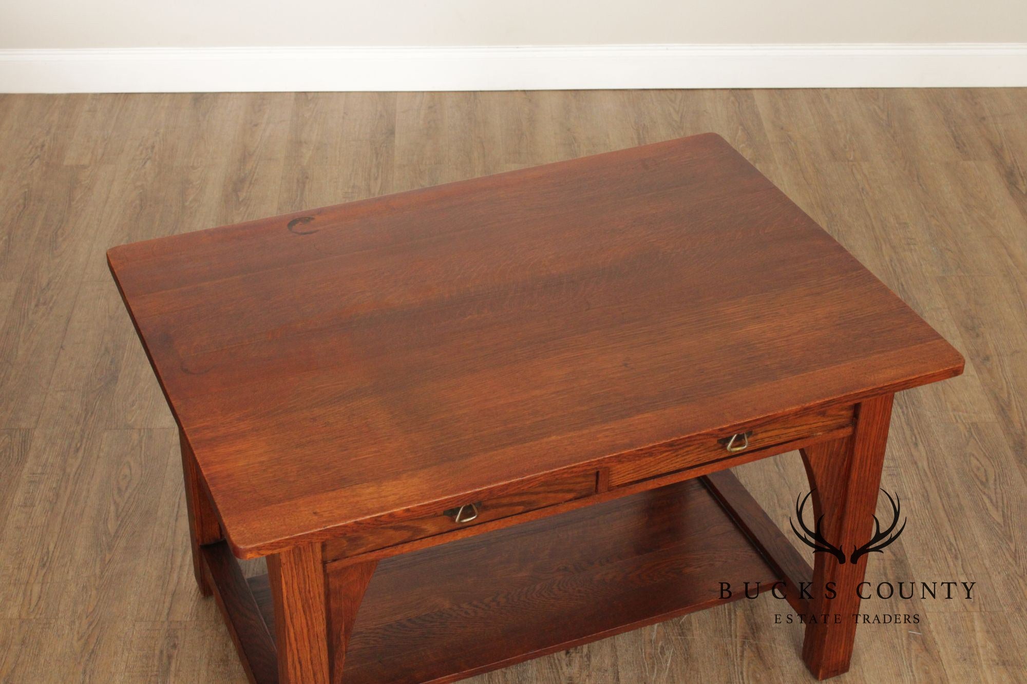 Limbert Mission Oak Two-Drawer Library Table
