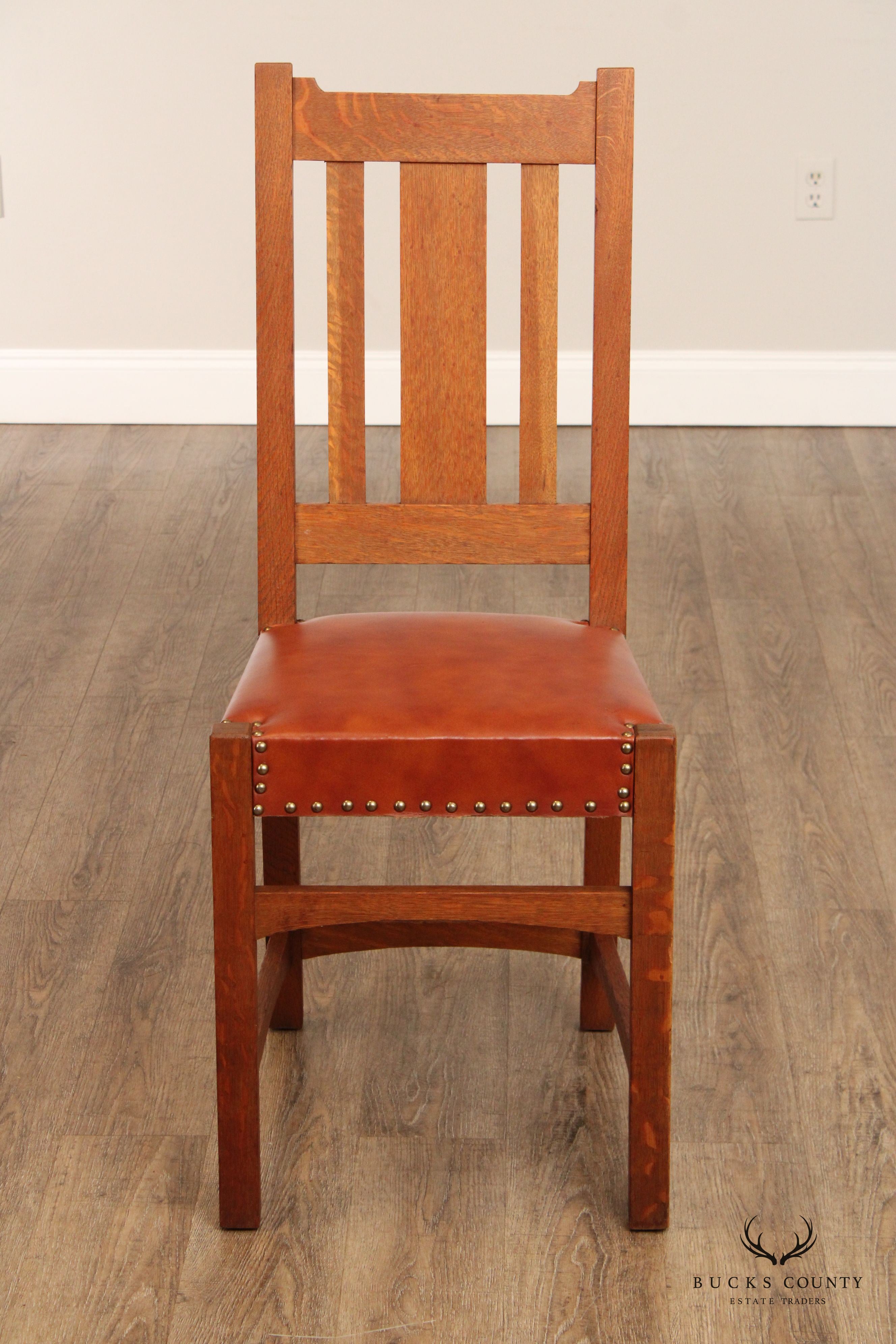 Antique Mission Oak and Leather Side Chair