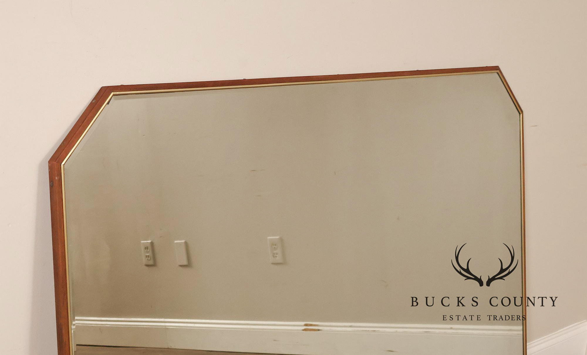 Mid Century Modern Walnut Frame Large Octagonal Mantel Mirror