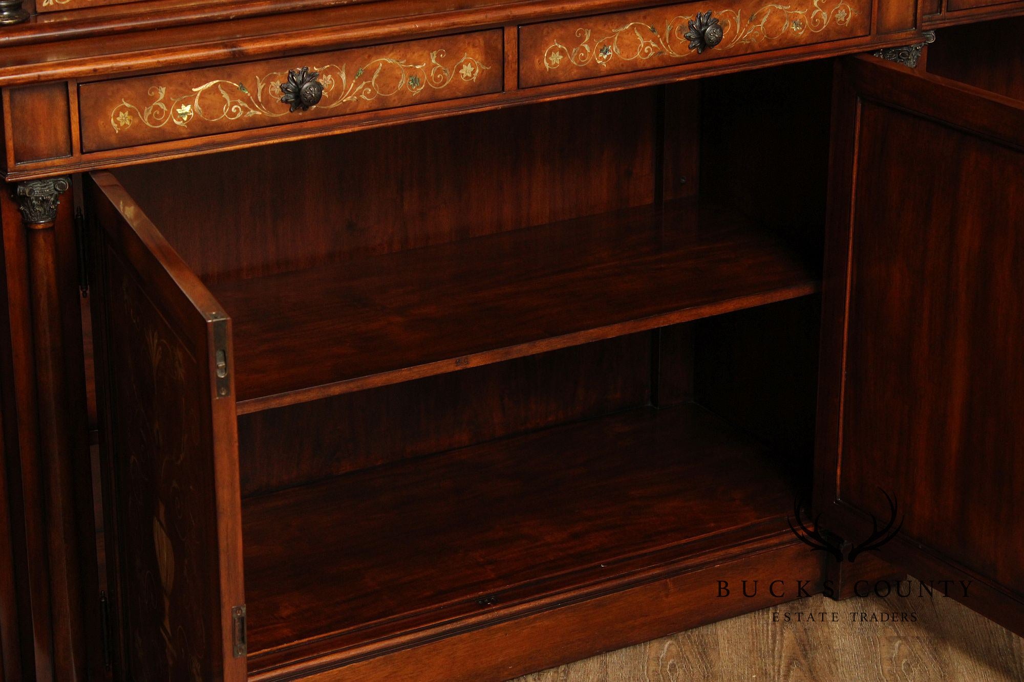 Theodore Alexander Monumental Inlaid Mahogany Breakfront Bookcase