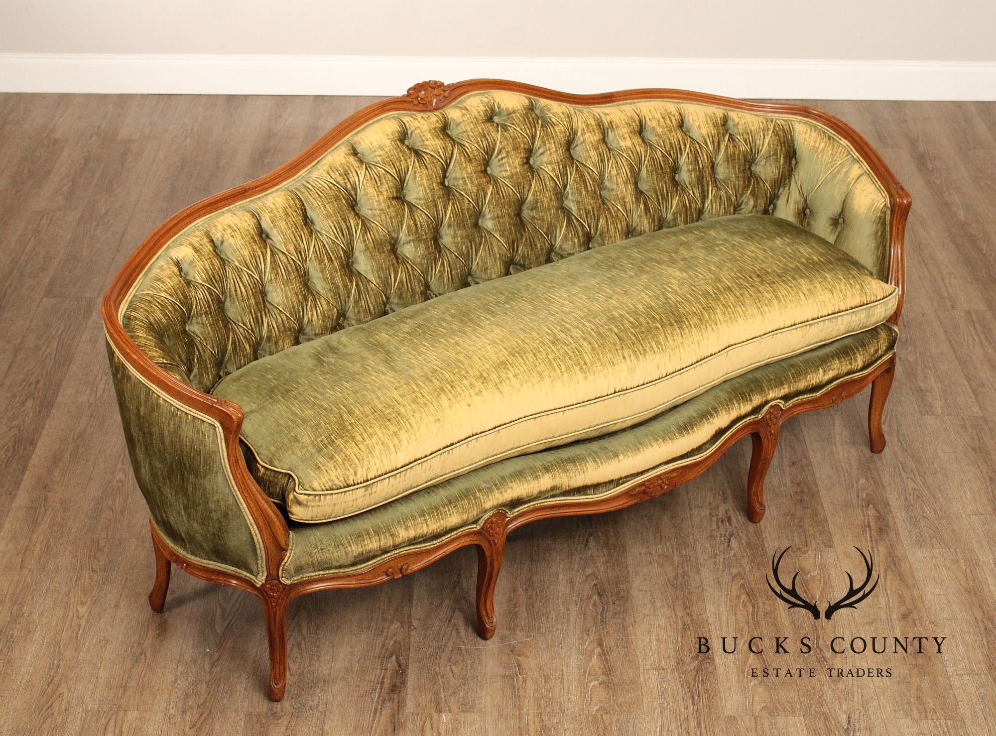 French Louis XV Style Vintage Walnut Frame Sofa