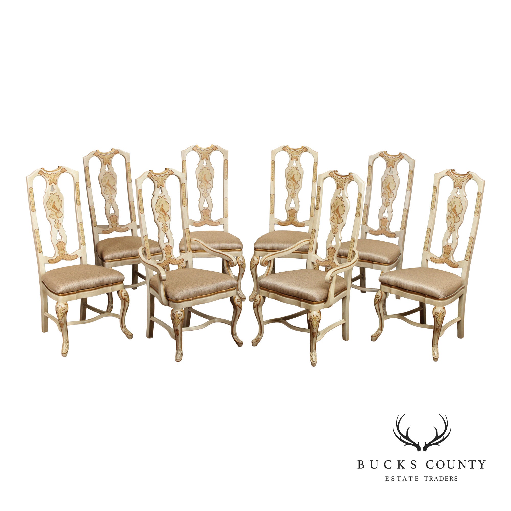 Drexel Heritage 'Sketchbook' Set of Eight Chinoiserie Dining Chairs