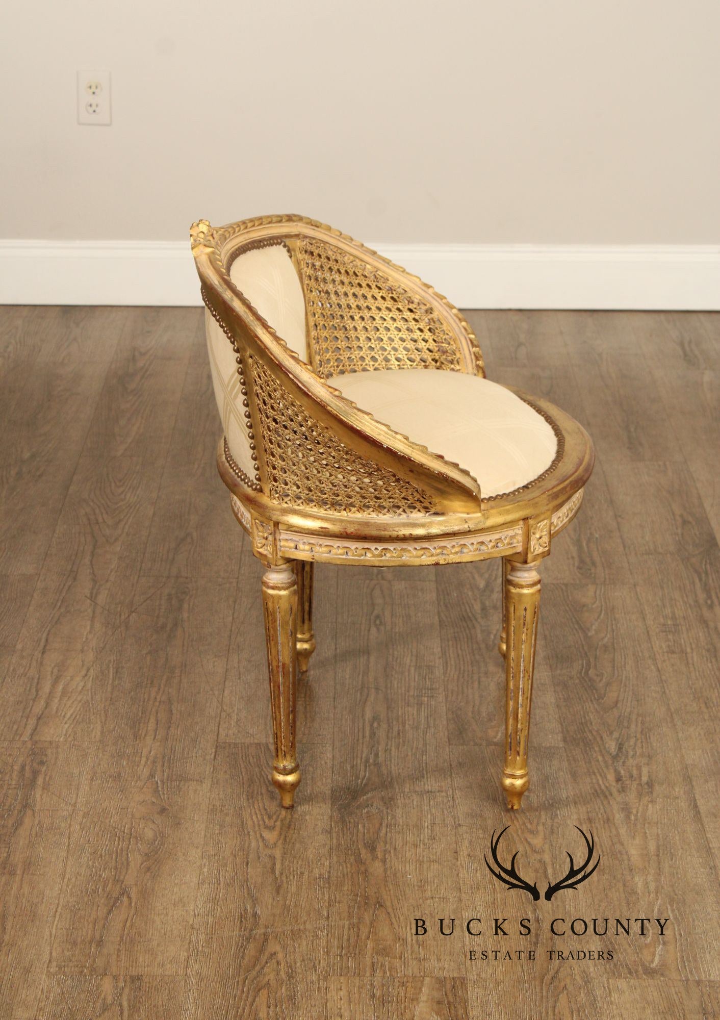 French Louis XVI Style Giltwood and Caned Vanity Stool