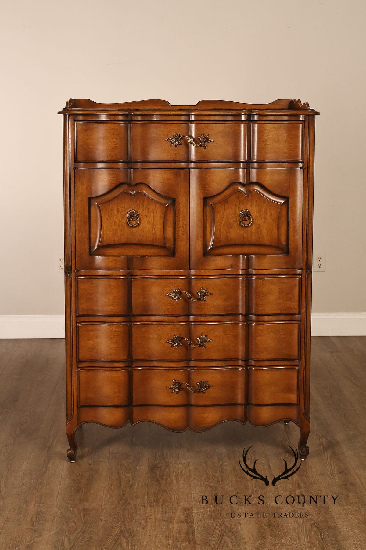 Vintage French Provincial Louis XV Style Highboy Chest Of Drawers