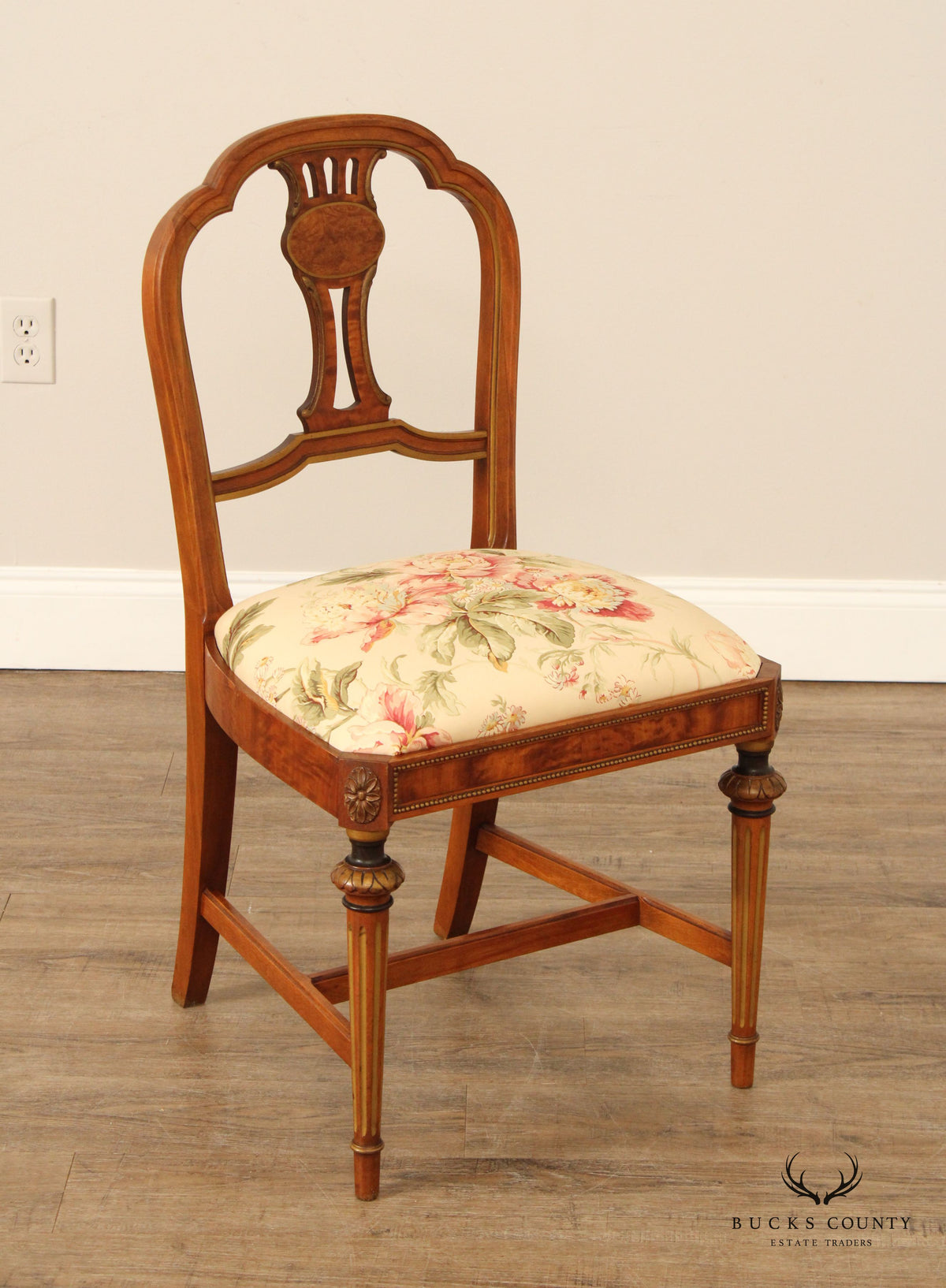 Sligh 1930's French Louis XVI Style Pair of Partial Gilt Burlwood Side Chairs