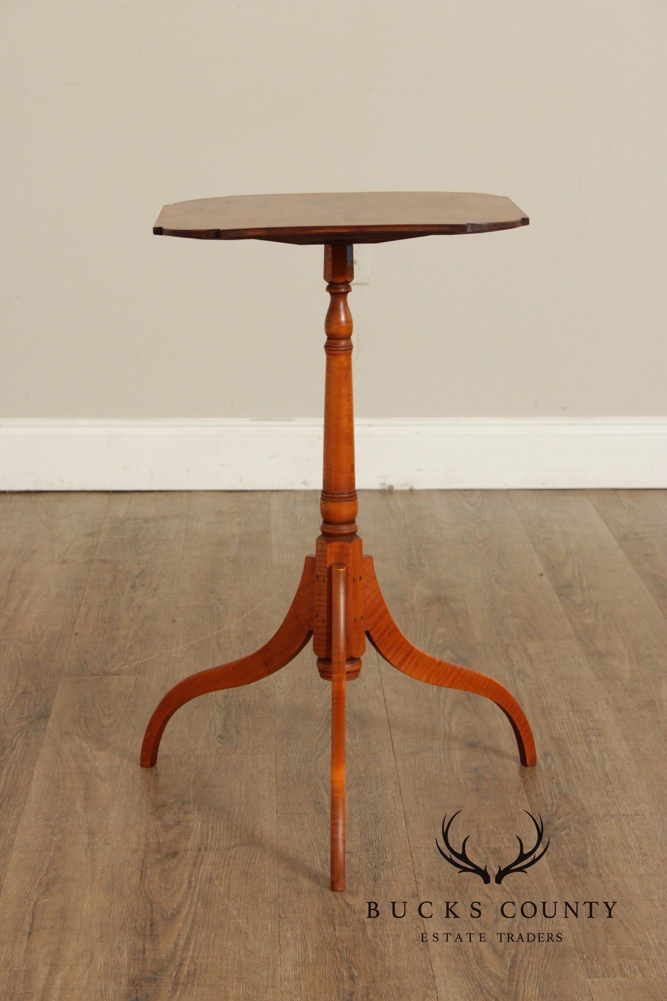 Eldred Wheeler Early American Style Tiger Maple Candlestand