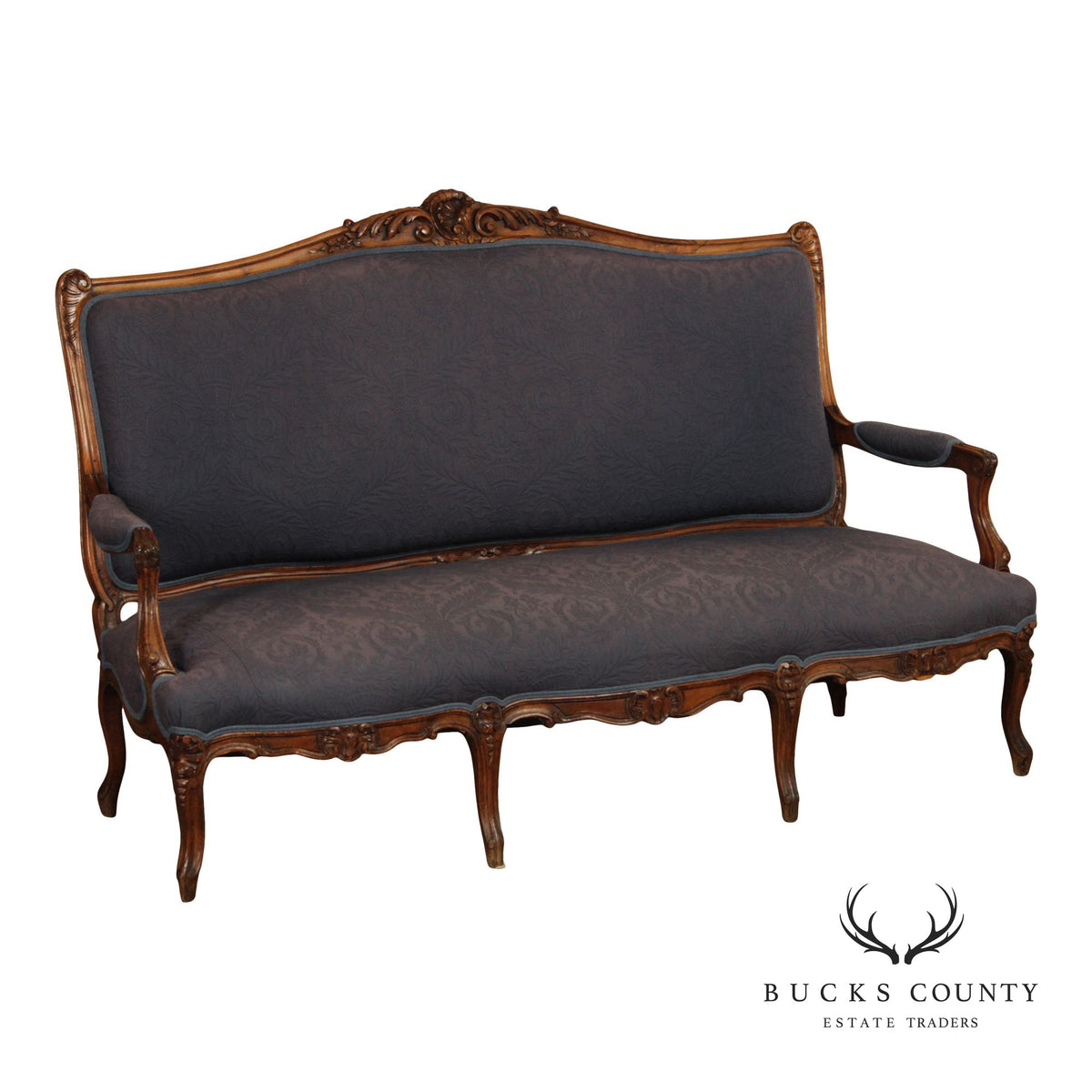 French Louis XV Style Carved Walnut Upholstered Settee