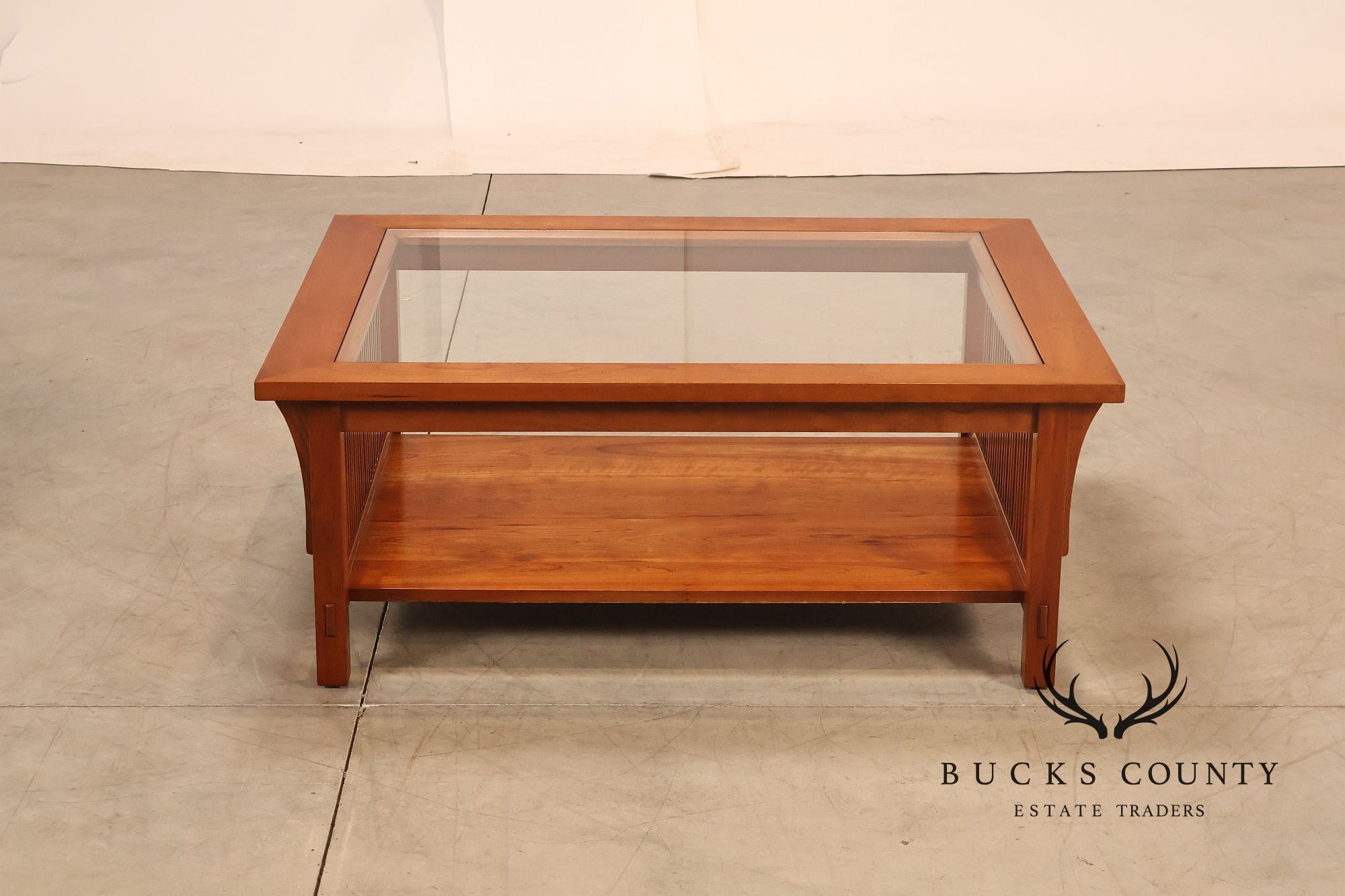 Stickley Mission Collection Glass Top Cherry Cocktail Table