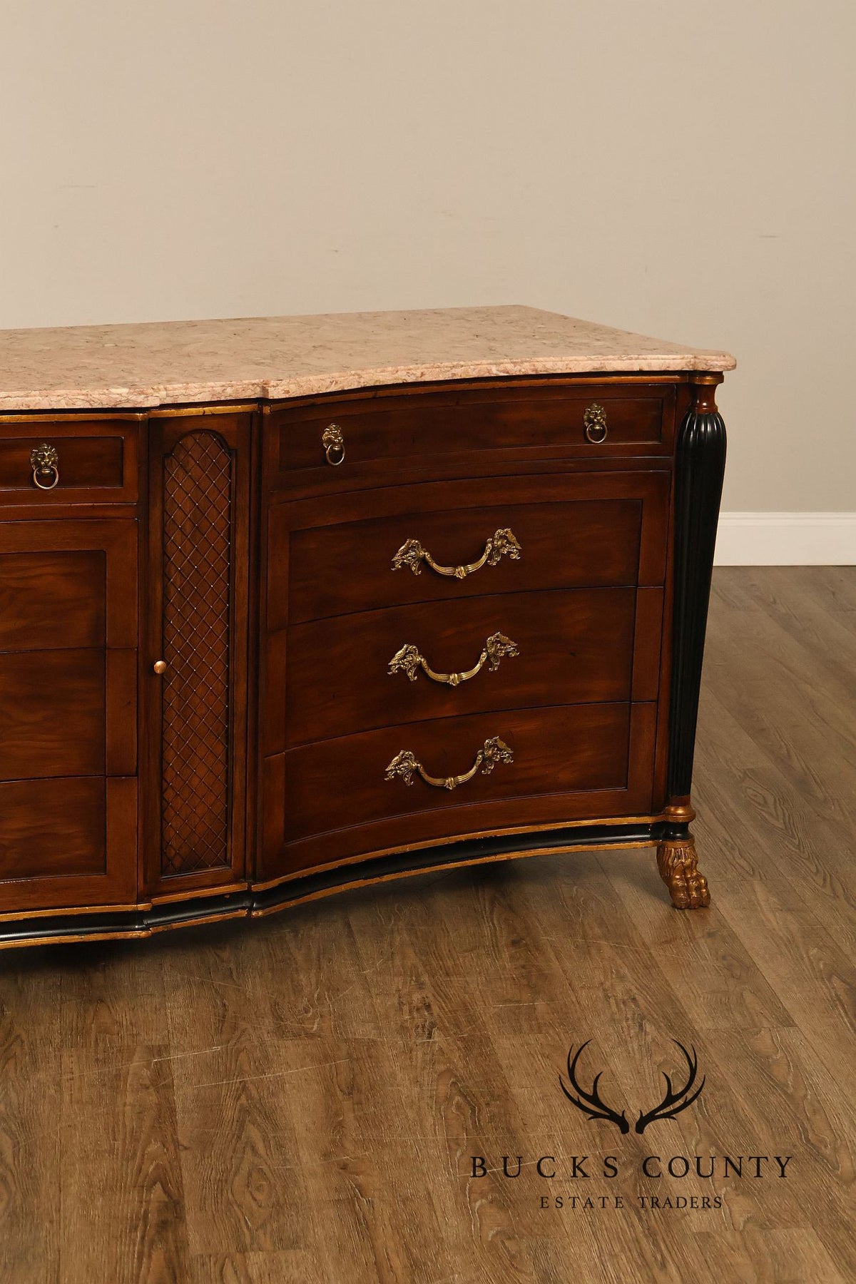 Marble Top Neoclassical Style Mahogany Dresser Buffet