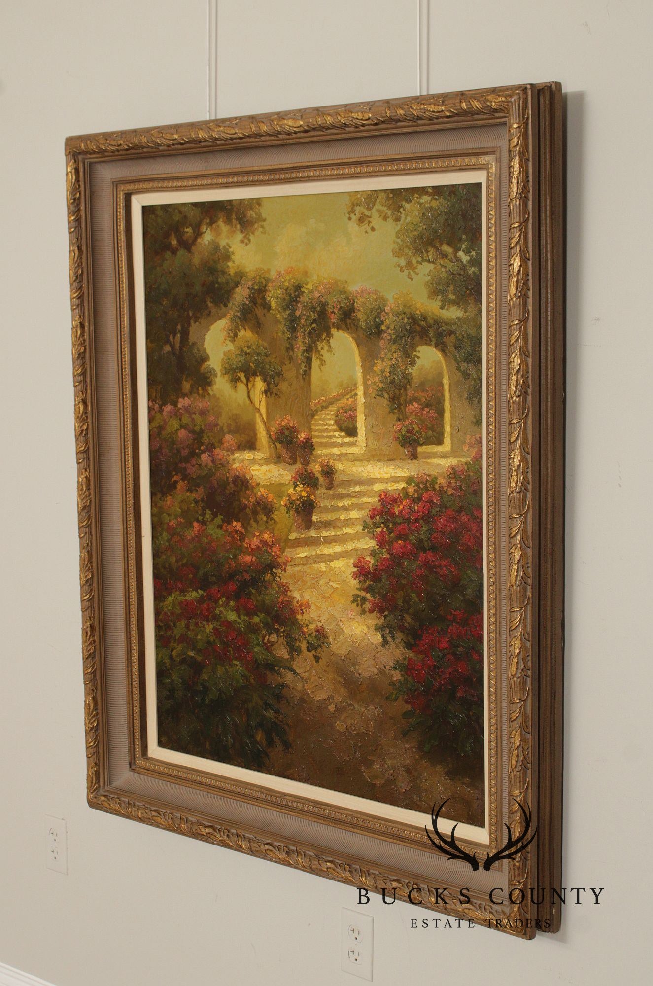 European School Oil Painting, Garden Stairway