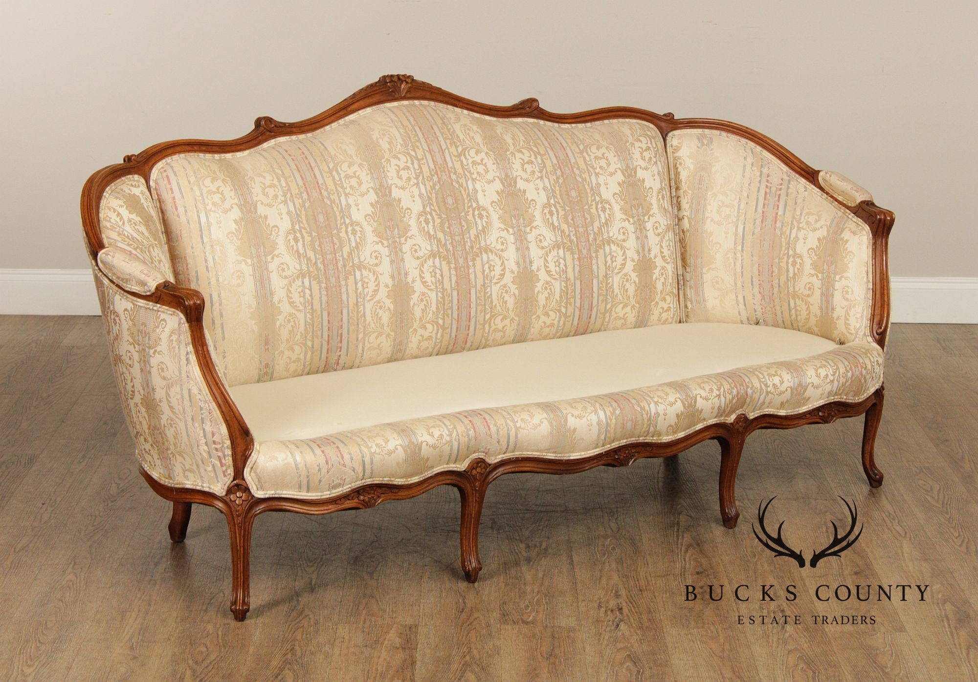 French Louis XV Style Carved Frame Sofa