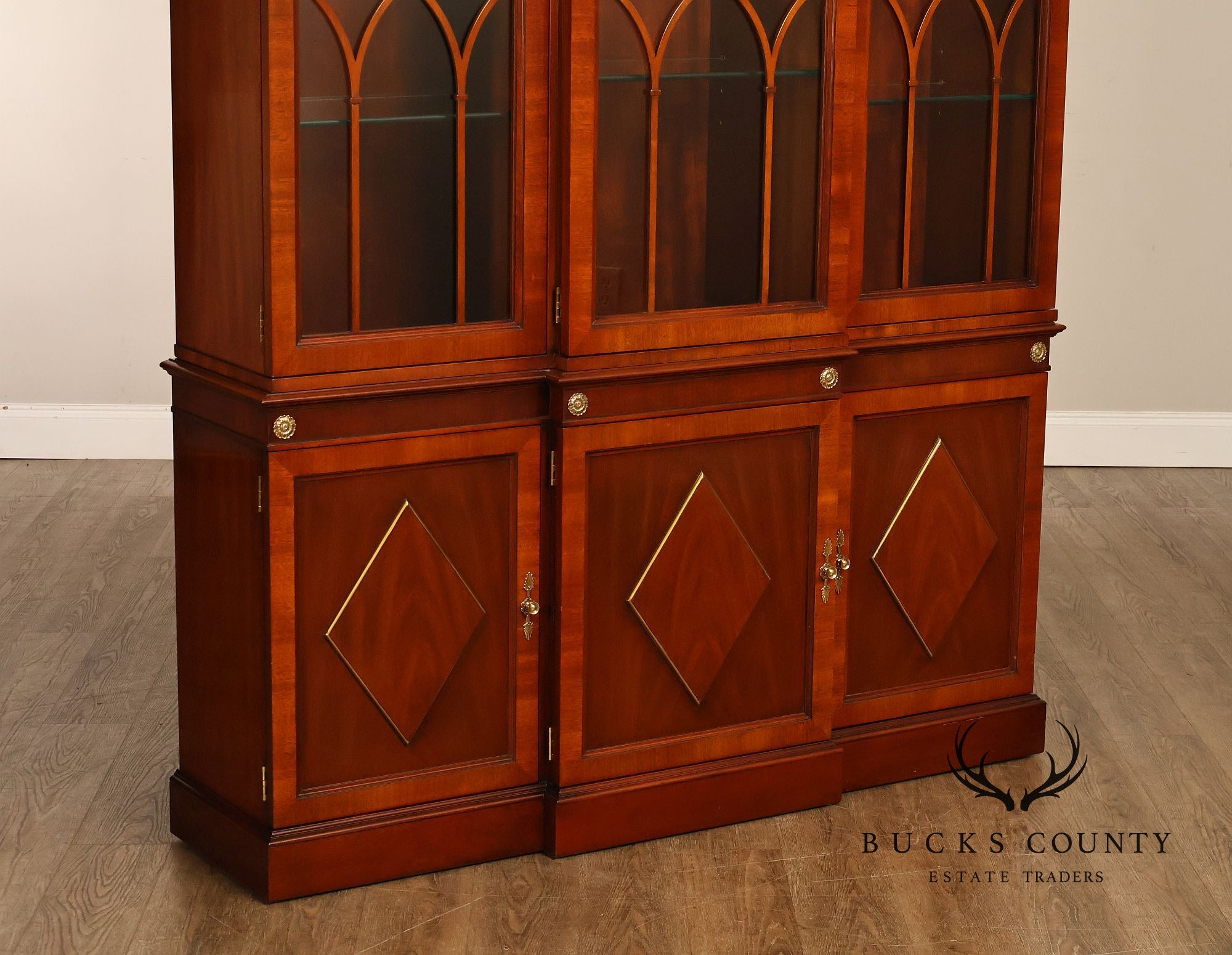 Kindel Neoclassical Style Mahogany Breakfront China Cabinet