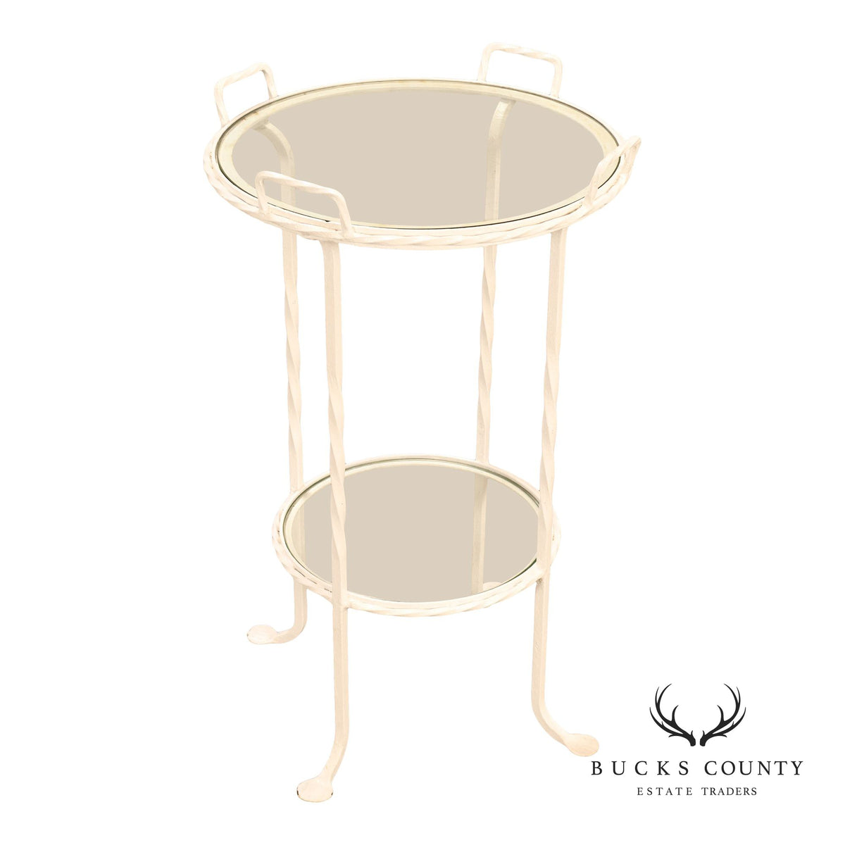 Vintage Wrought Iron And Glass Two Tier Patio Side Table