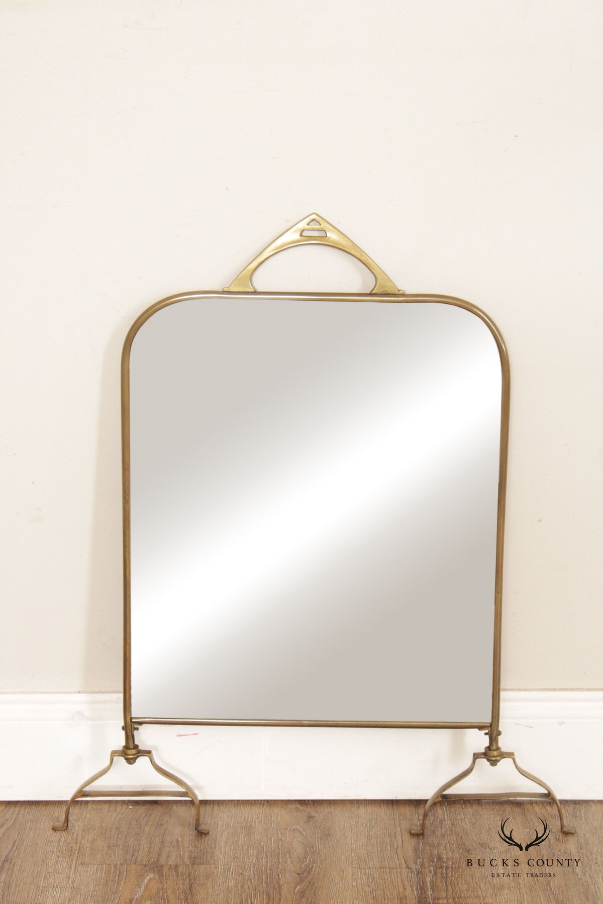 Antique Victorian Brass Beveled Mirror Fireplace Screen