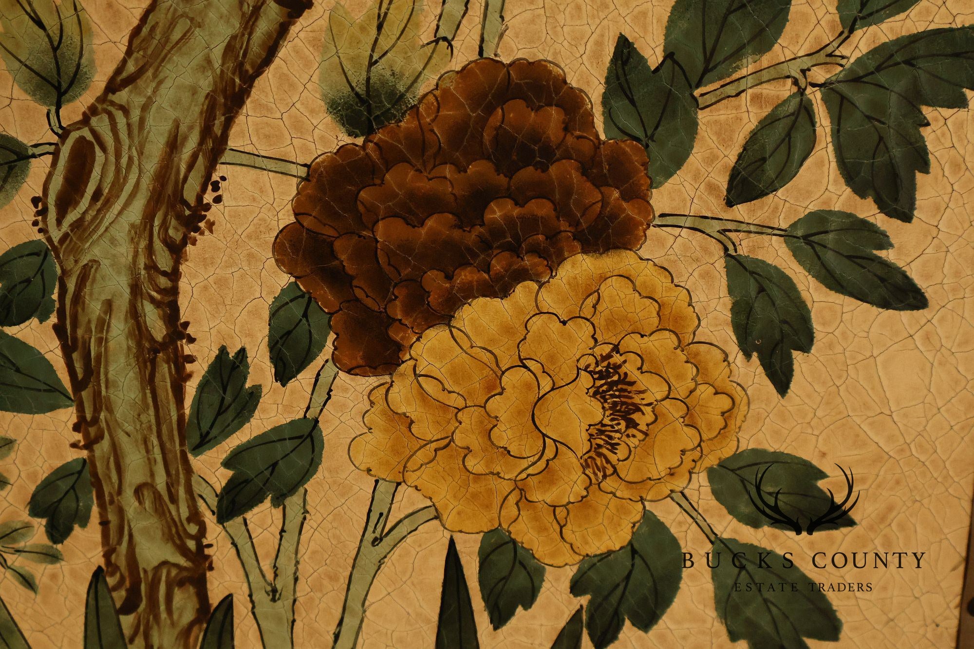 Decorative Crafts Chinoiserie Style Four Panel Hand-Painted Folding Screen